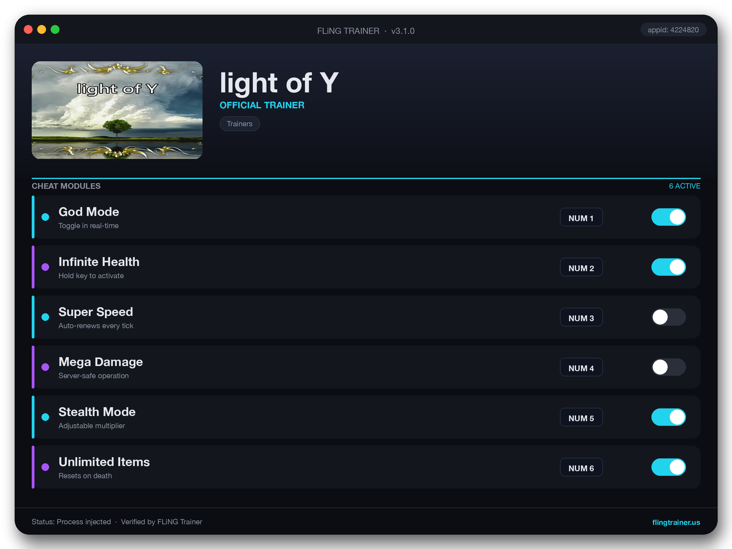 light of Y Trainer interface