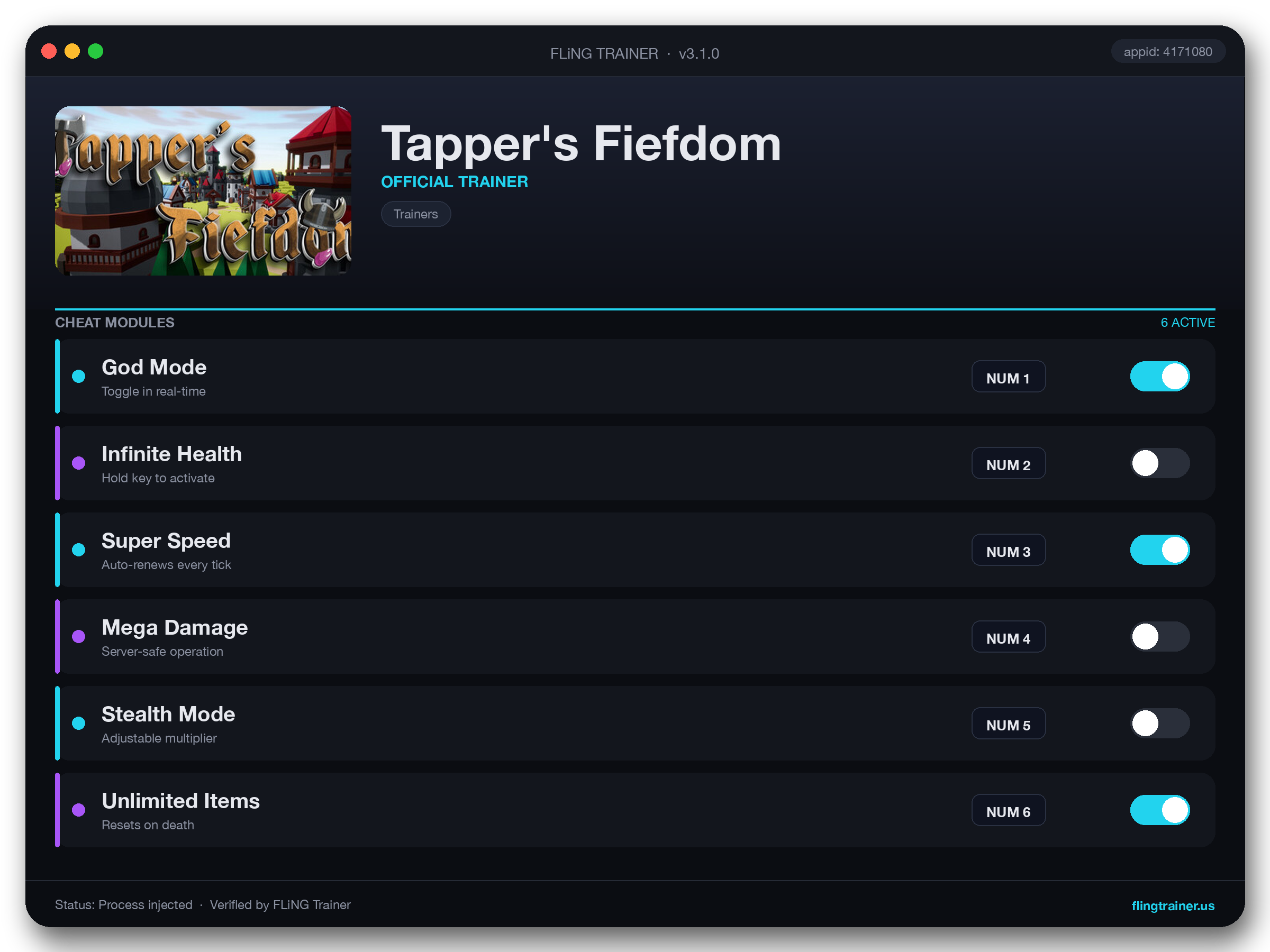 Tapper's Fiefdom Trainer interface