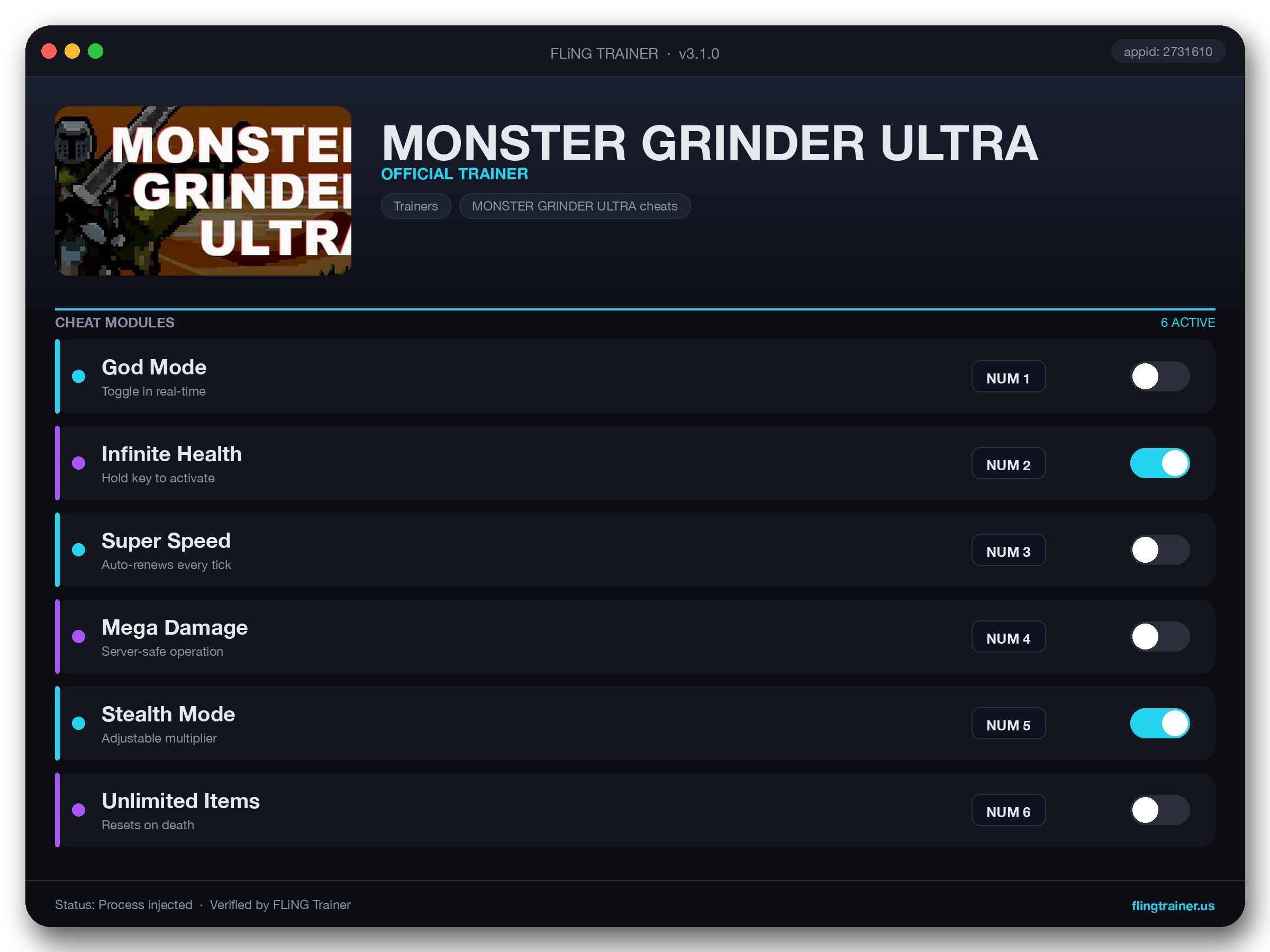 MONSTER GRINDER ULTRA Trainer interface
