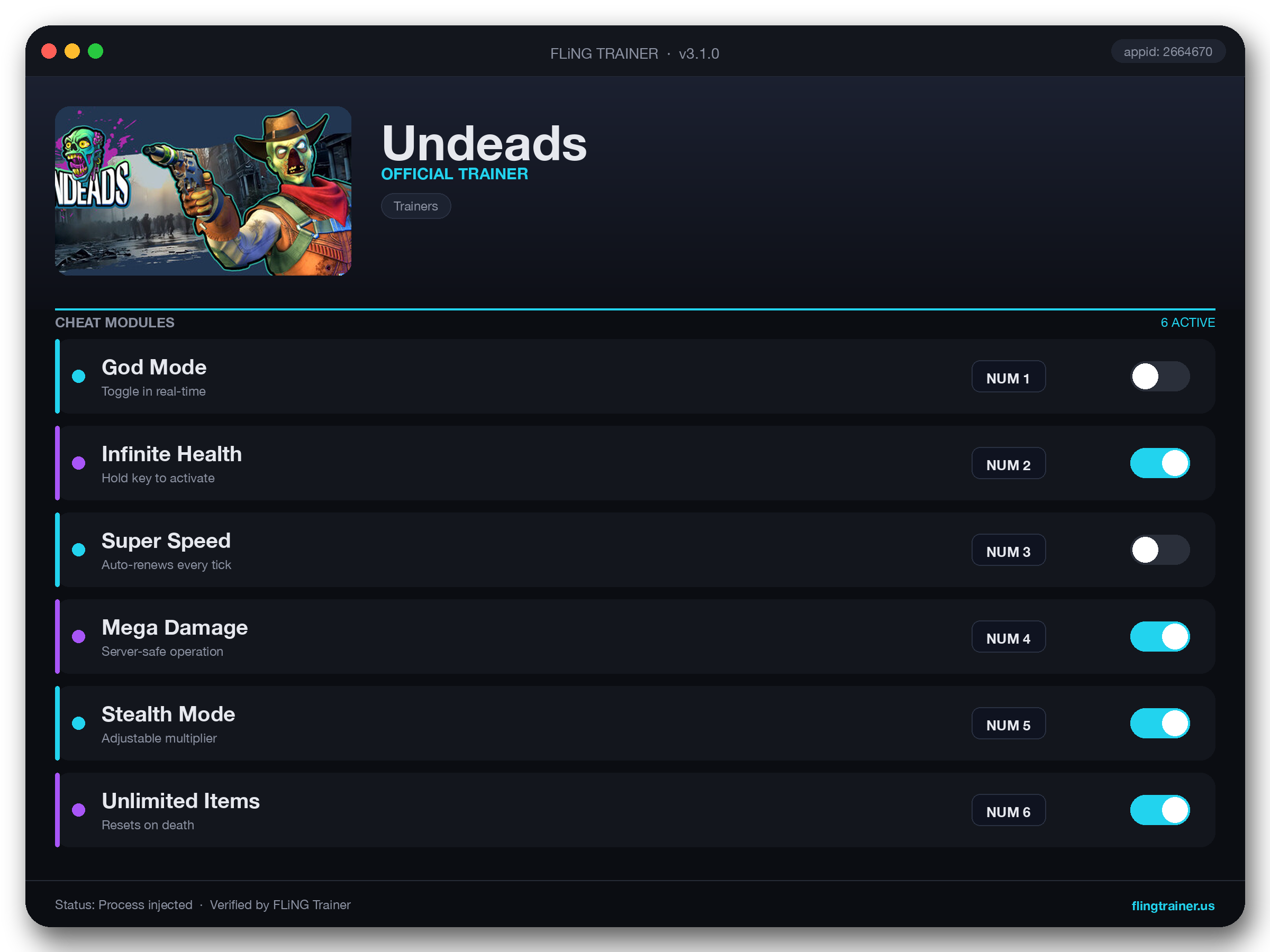 Undeads Trainer interface