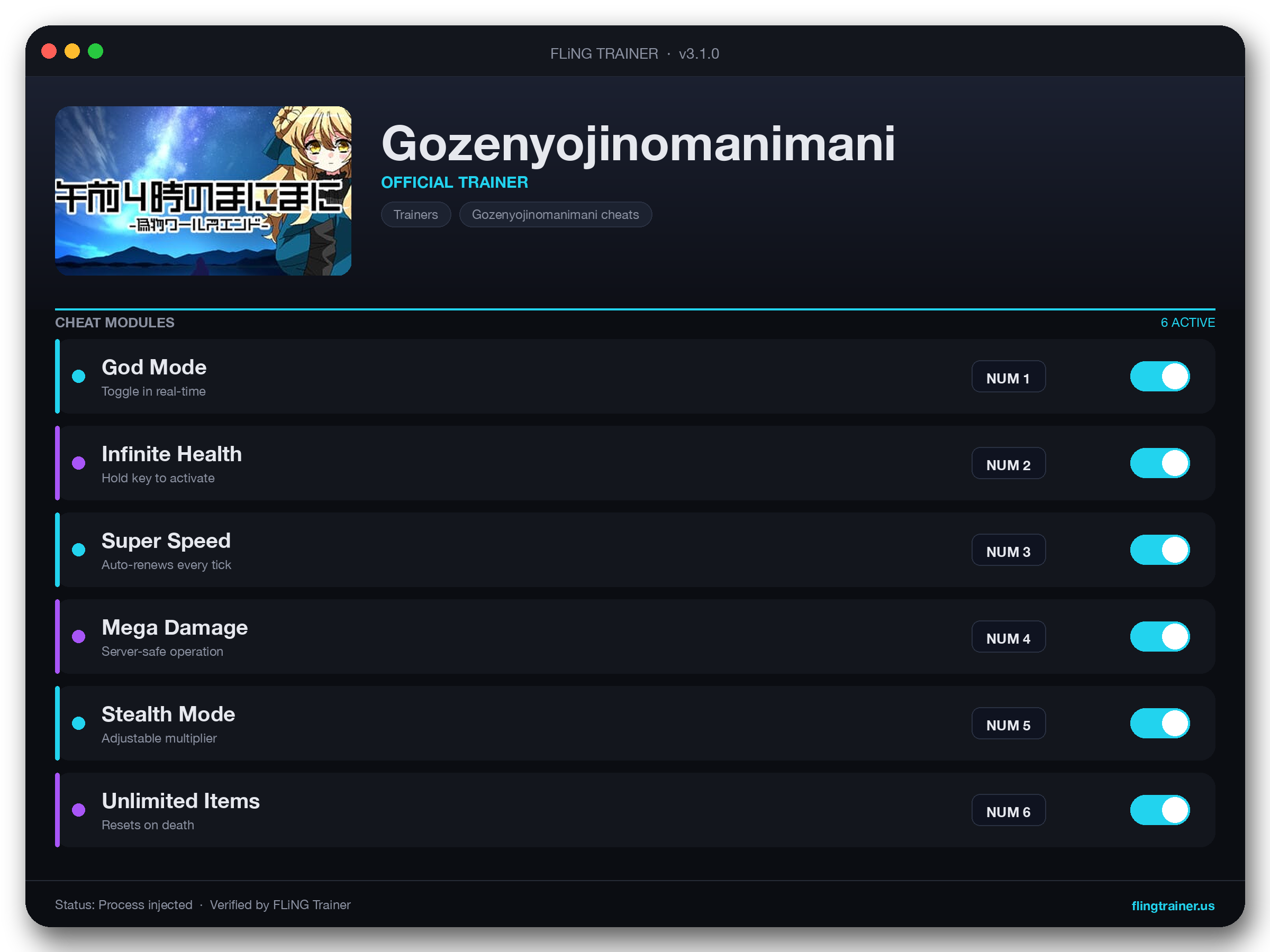 Gozenyojinomanimani Trainer interface