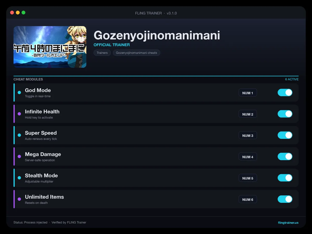 Gozenyojinomanimani Trainer interface