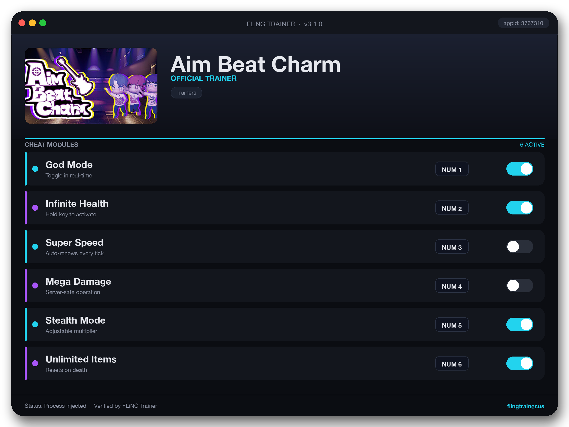 Aim Beat Charm Trainer interface