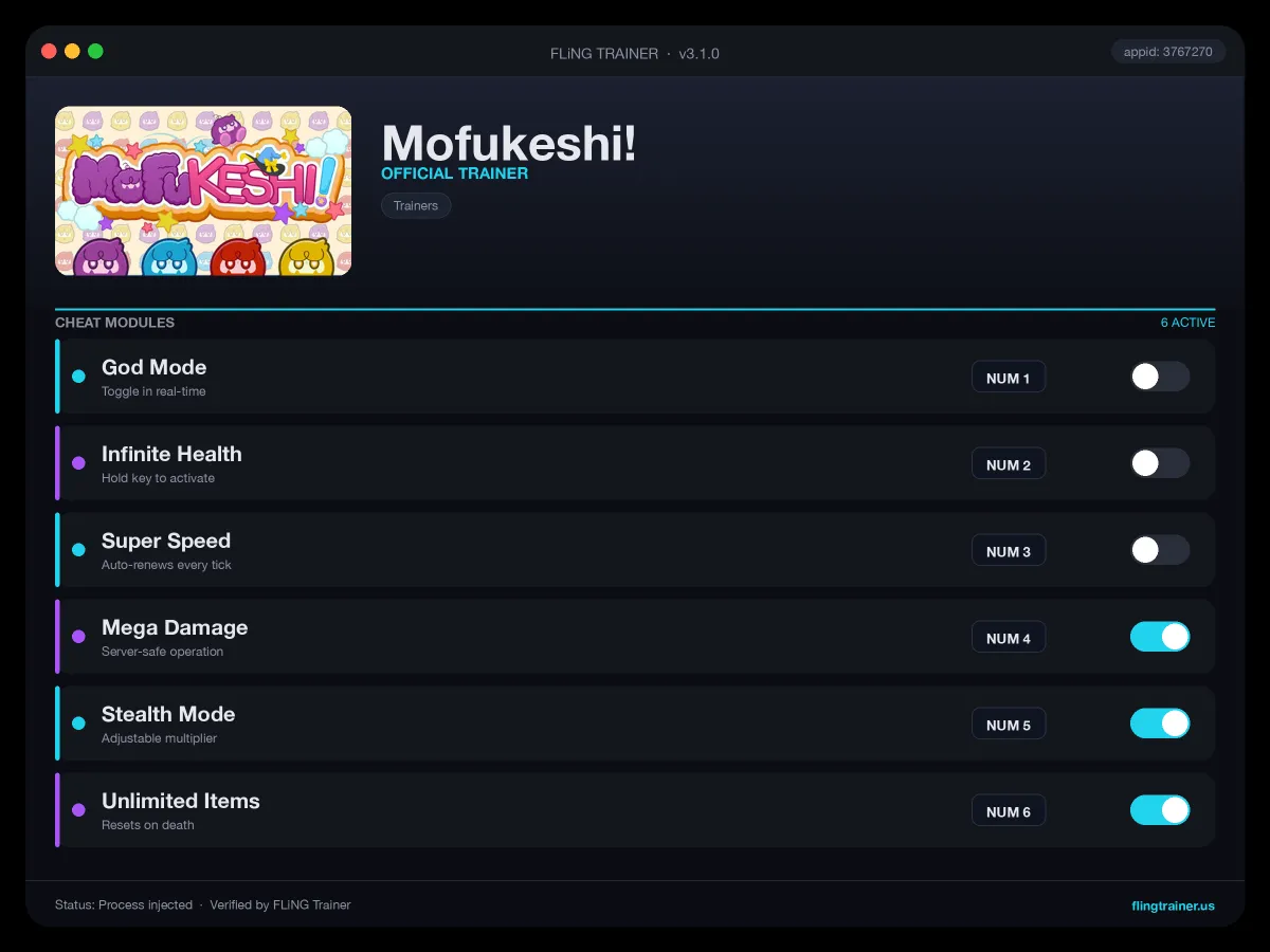 Mofukeshi! Trainer interface