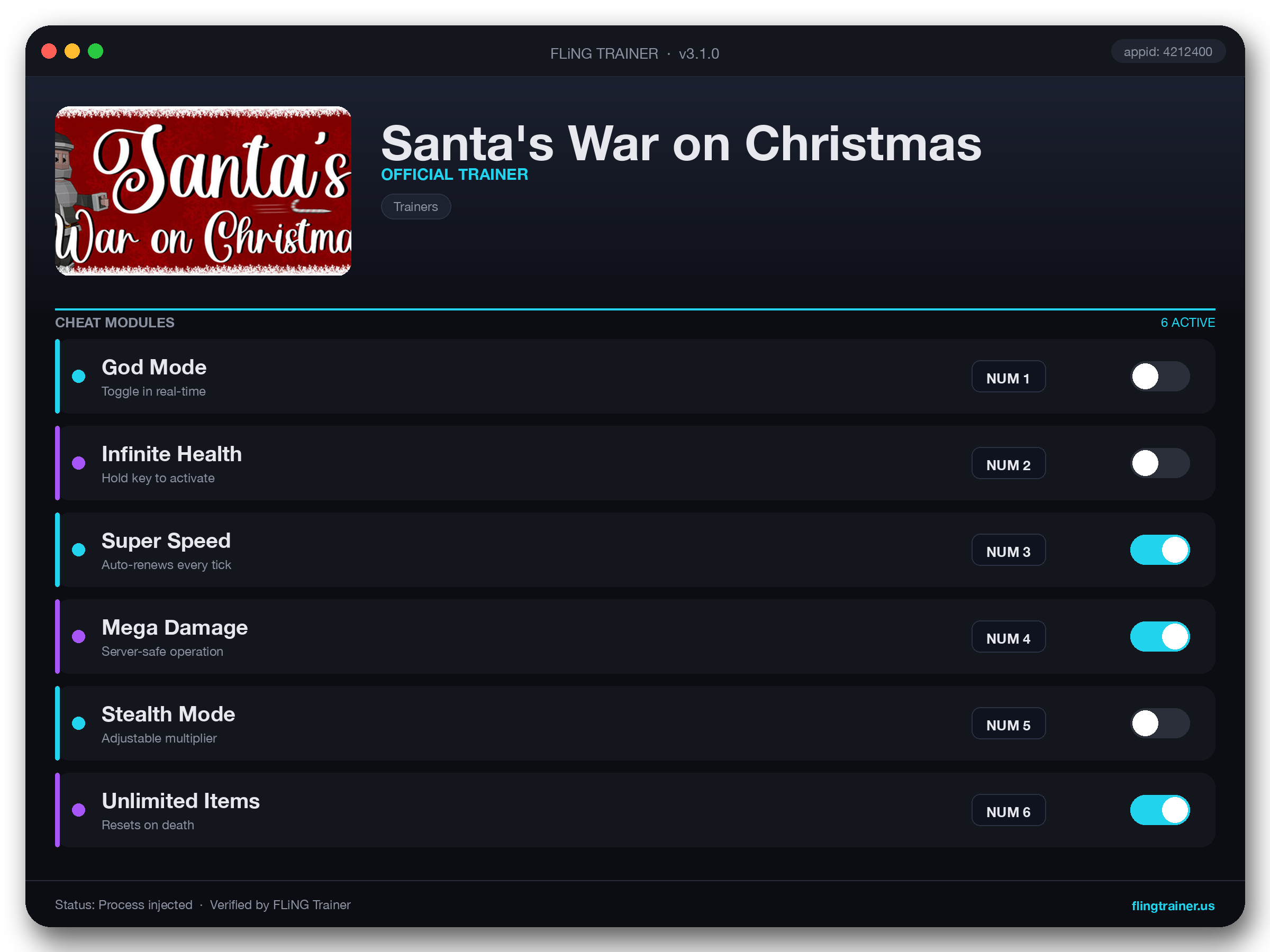 Santa's War on Christmas Trainer interface