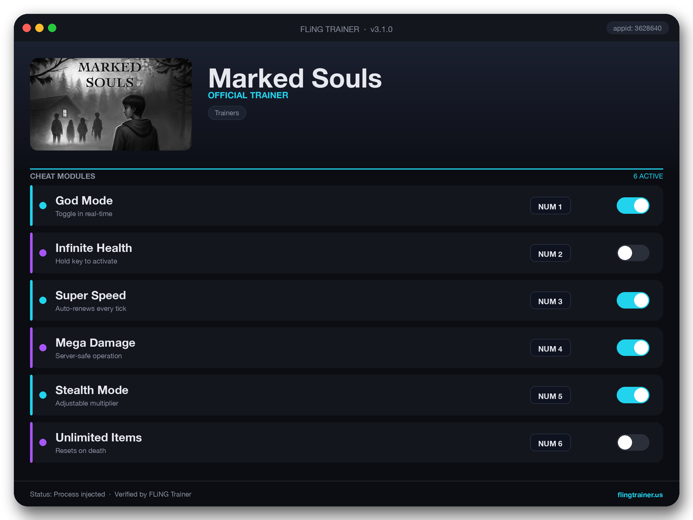 Marked Souls Trainer interface