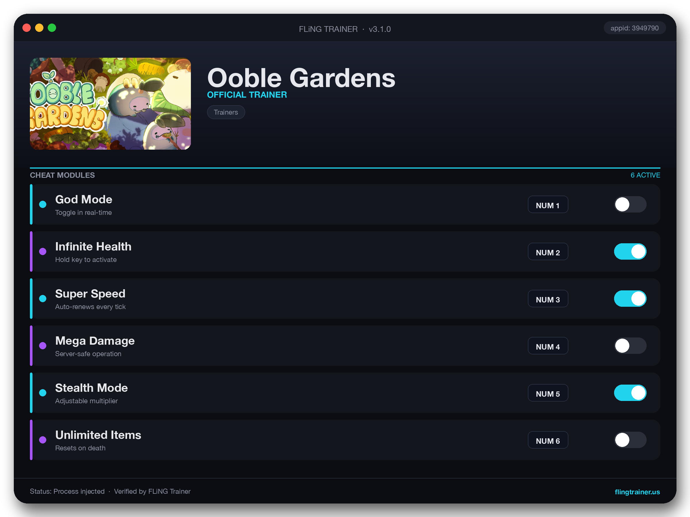 Ooble Gardens Trainer interface
