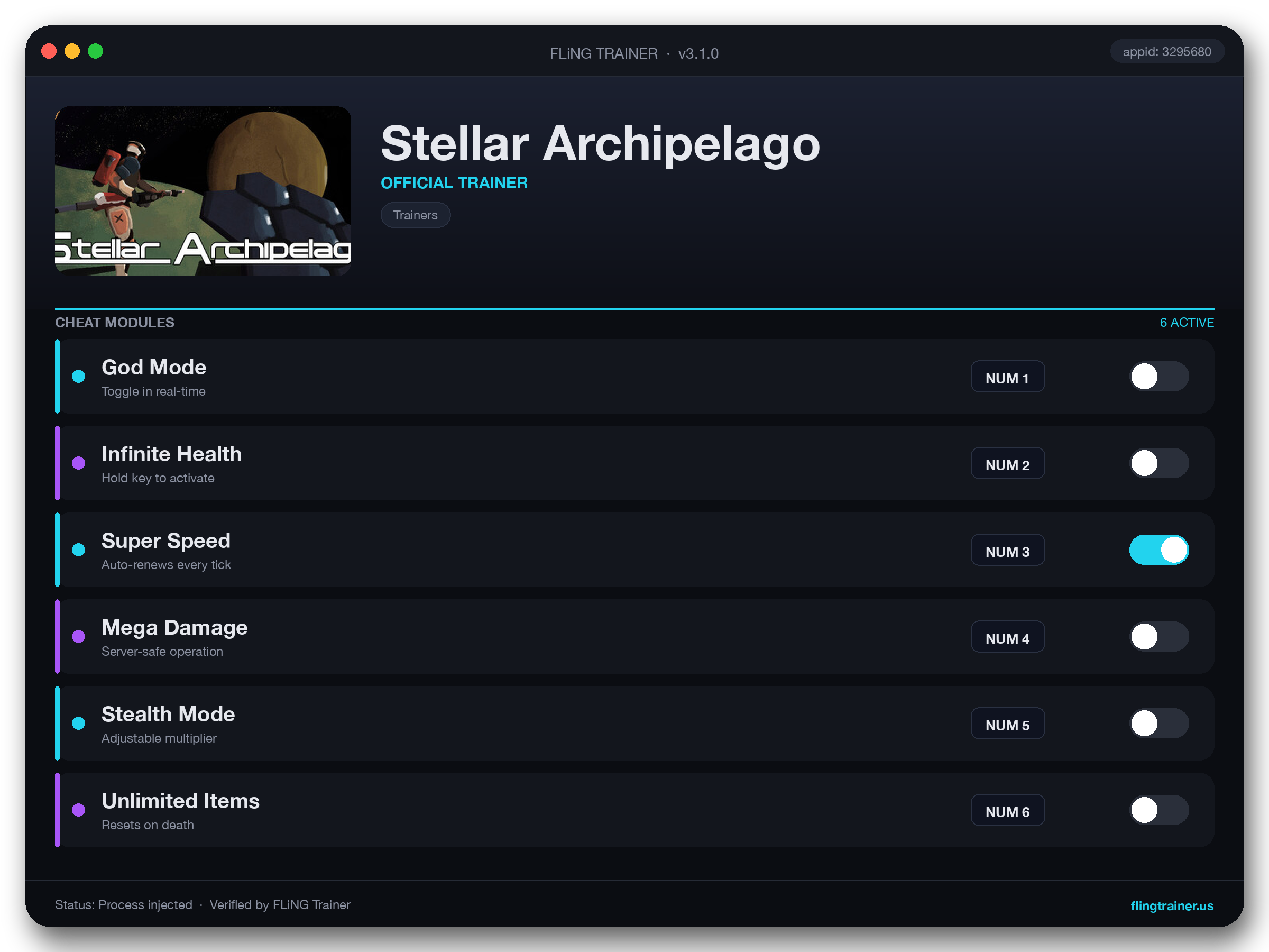Stellar Archipelago Trainer interface