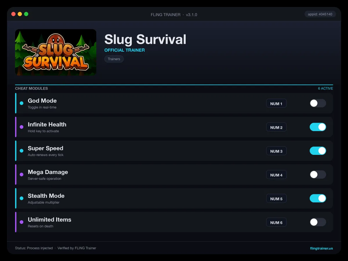 Slug Survival Trainer interface