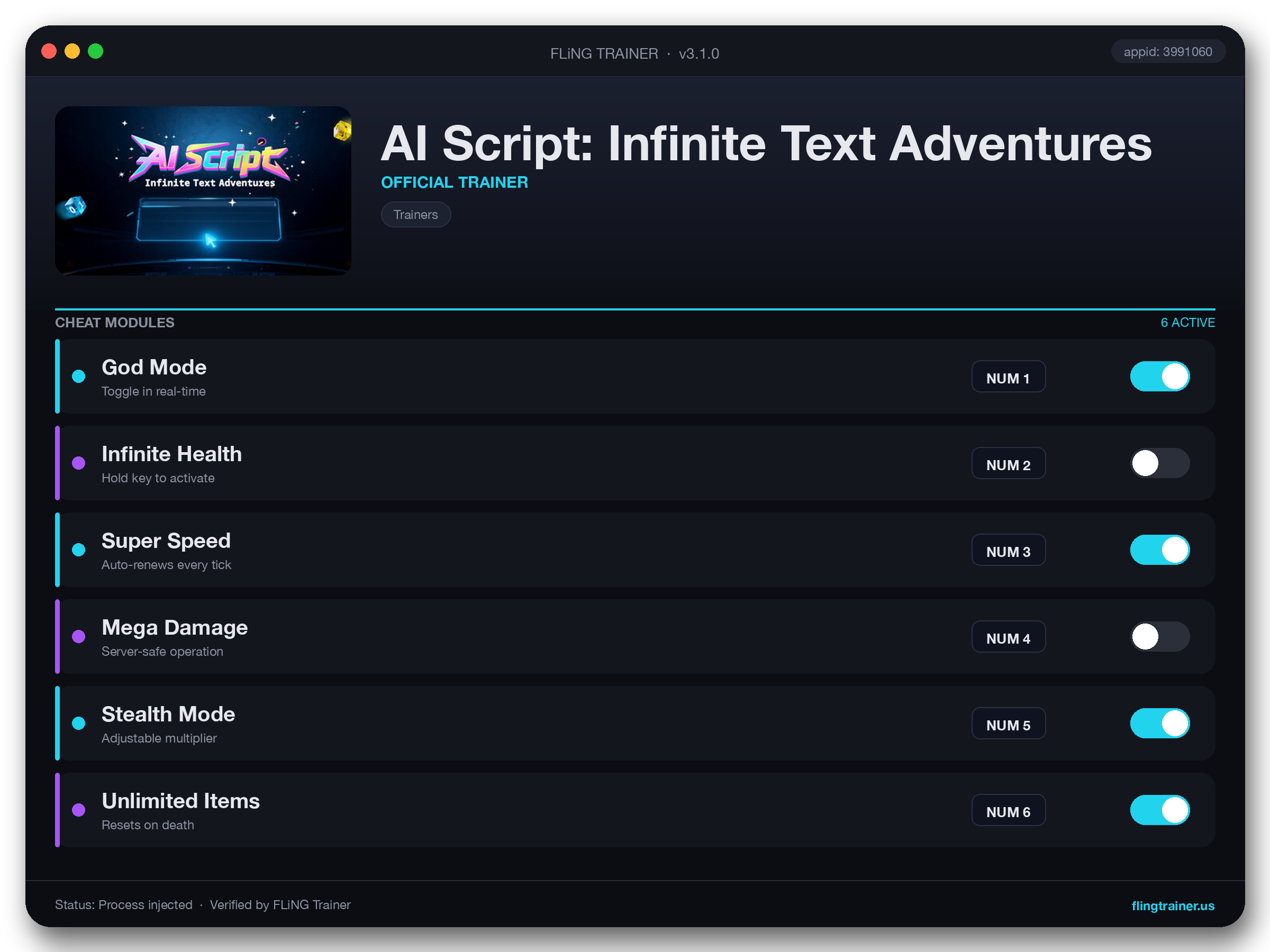 AI Script: Infinite Text Adventures Trainer interface