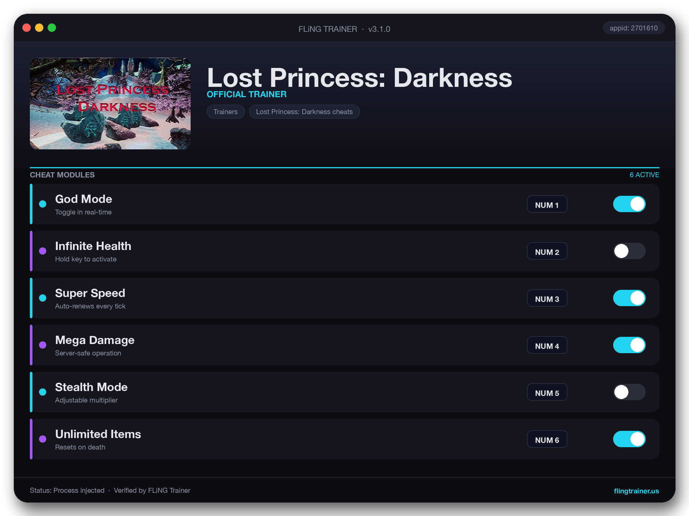 Lost Princess: Darkness Trainer interface