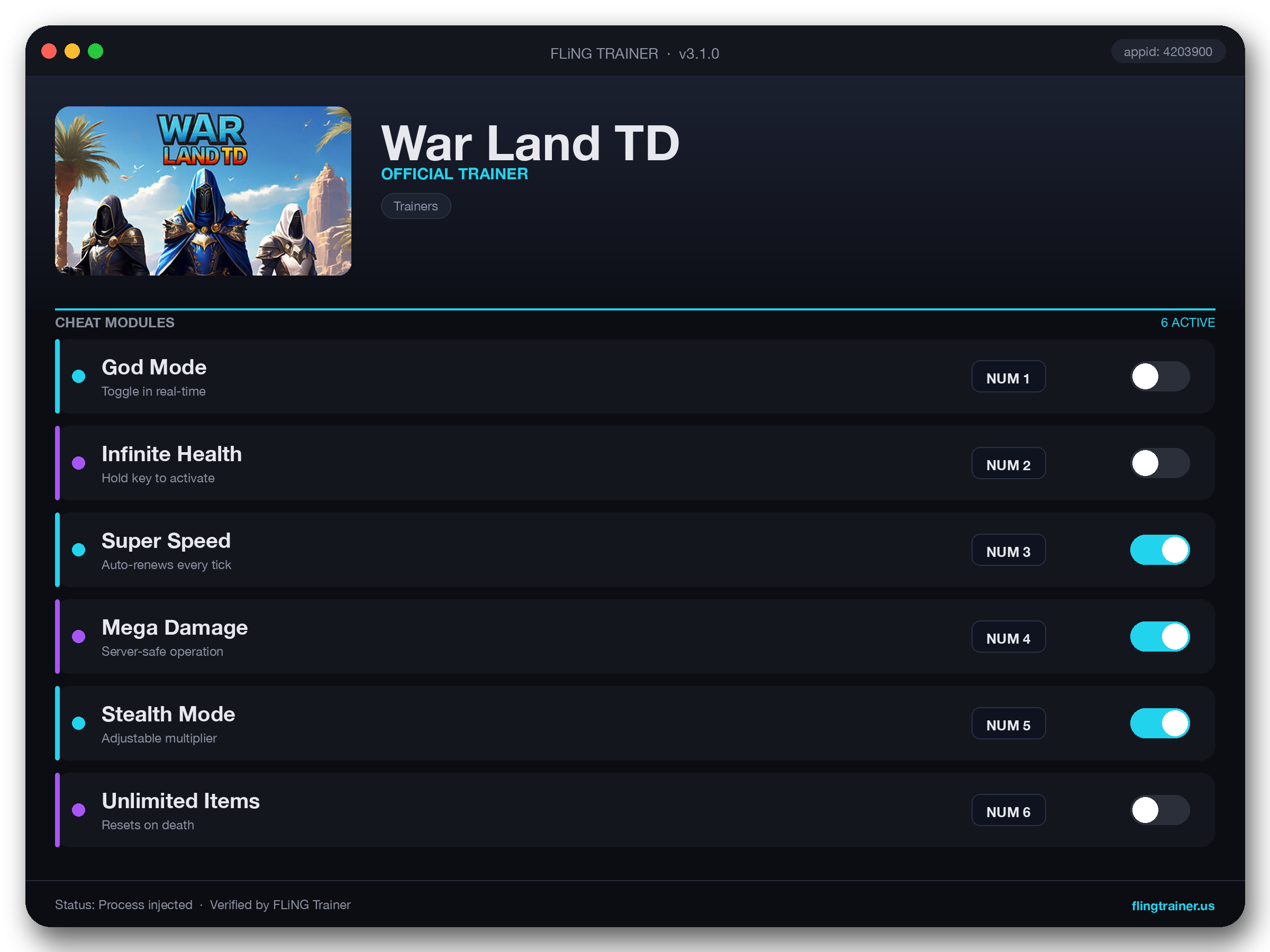 War Land TD Trainer interface