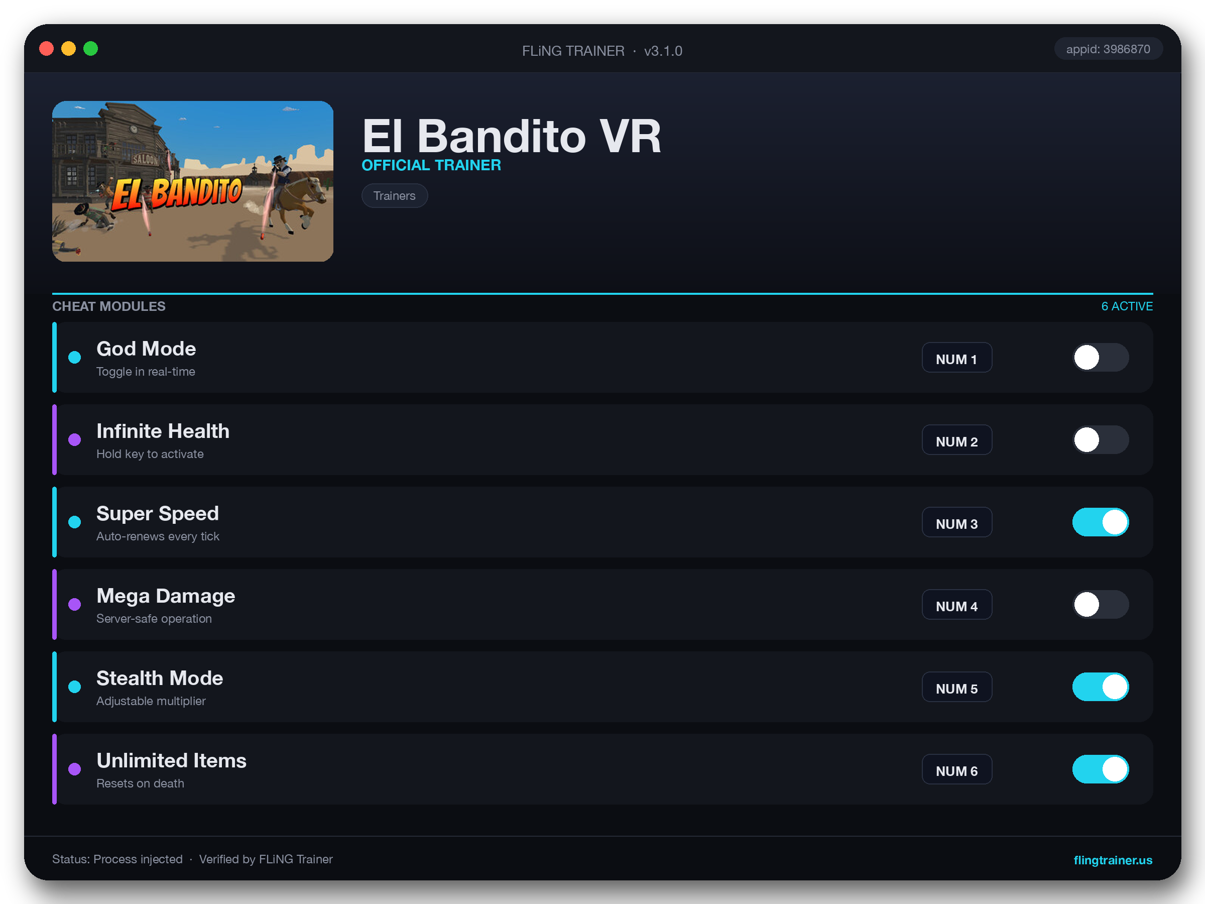 El Bandito VR Trainer interface