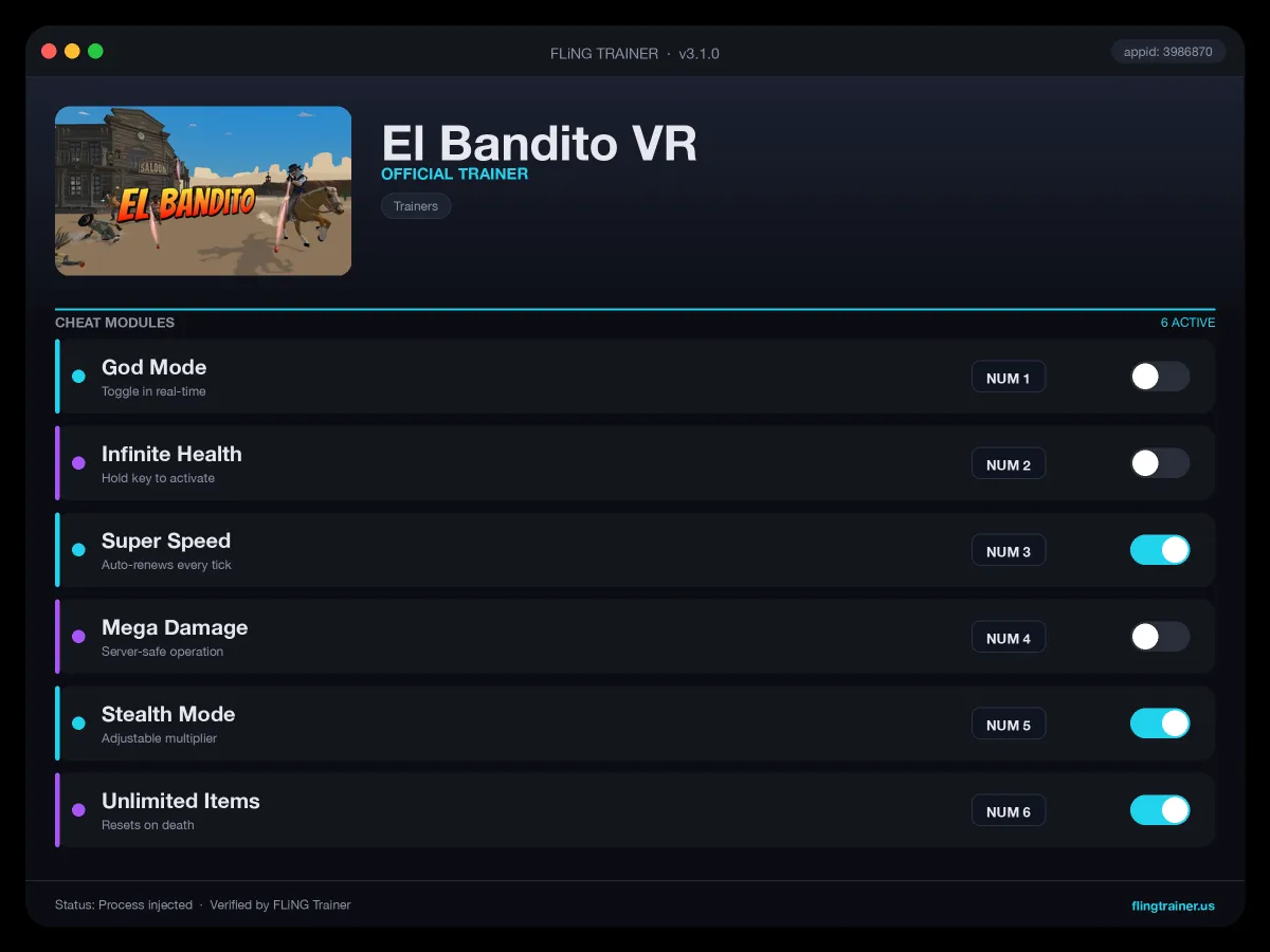 El Bandito VR Trainer interface