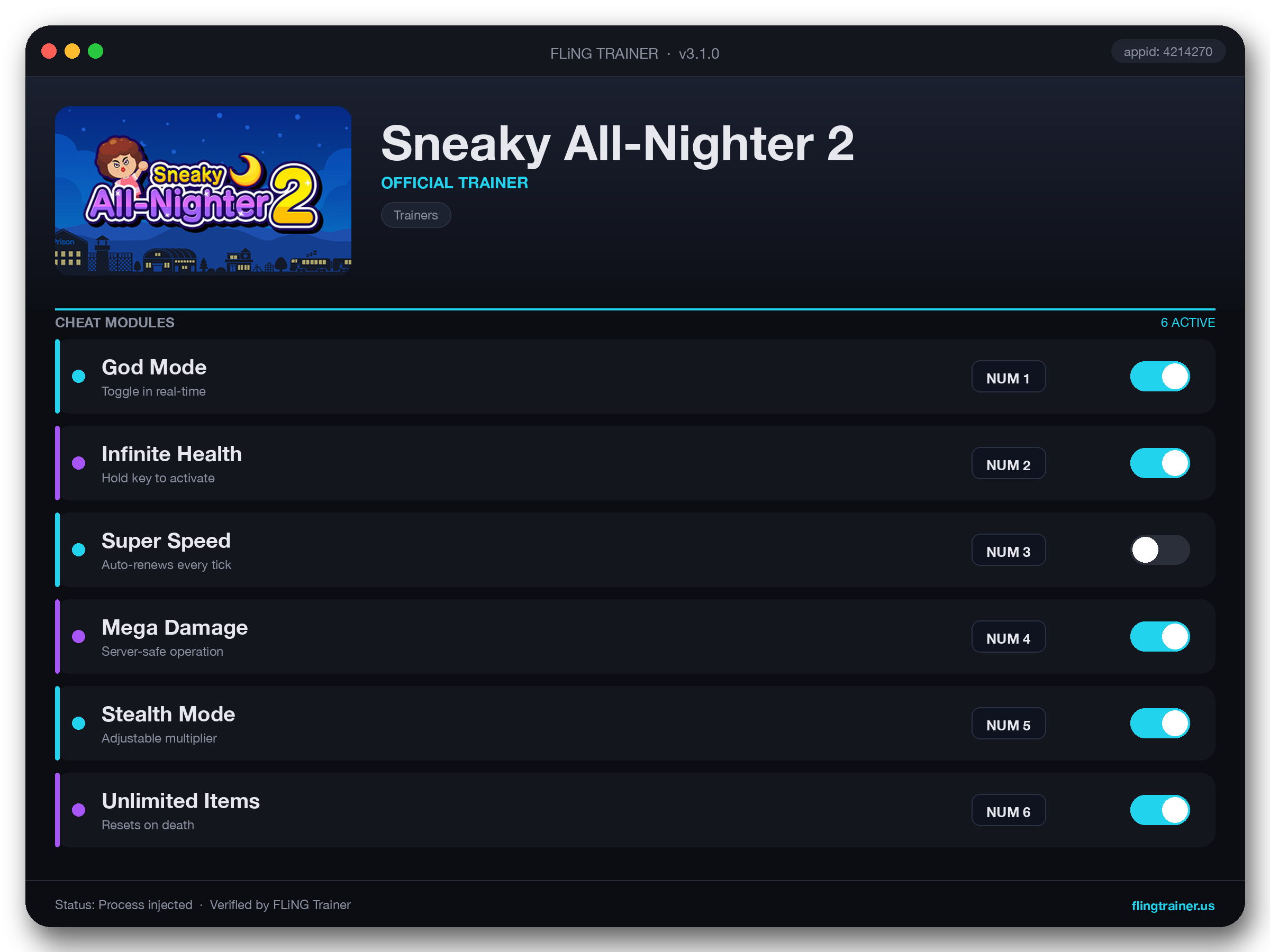 Sneaky All-Nighter 2 Trainer interface