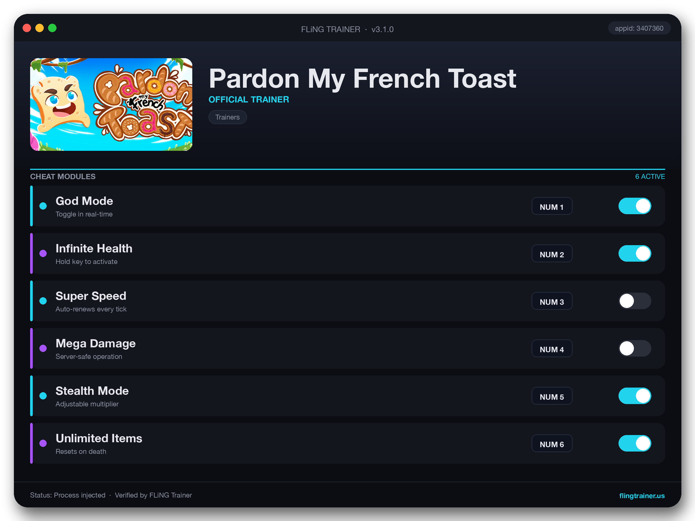Pardon My French Toast Trainer interface