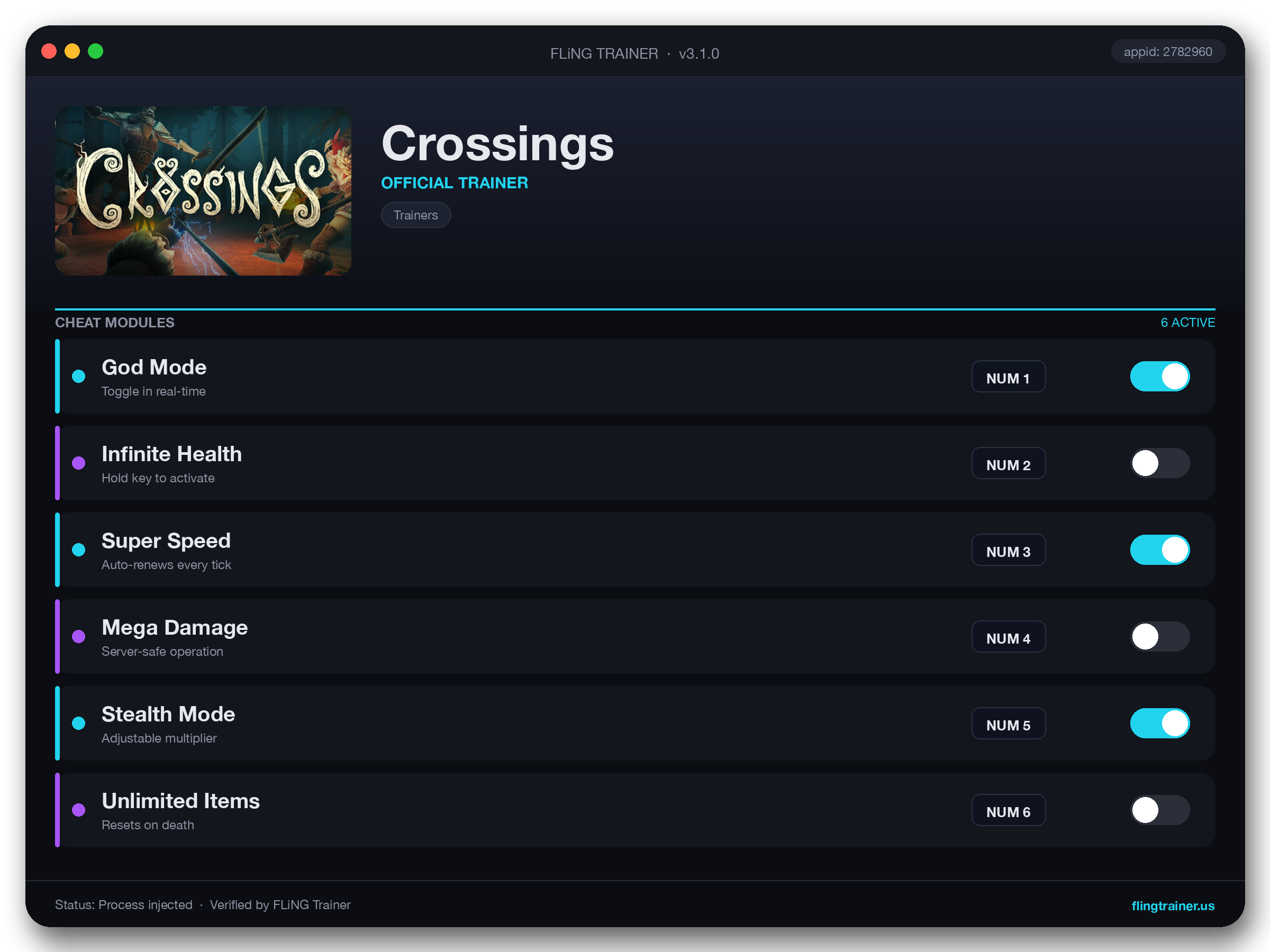 Crossings Trainer interface