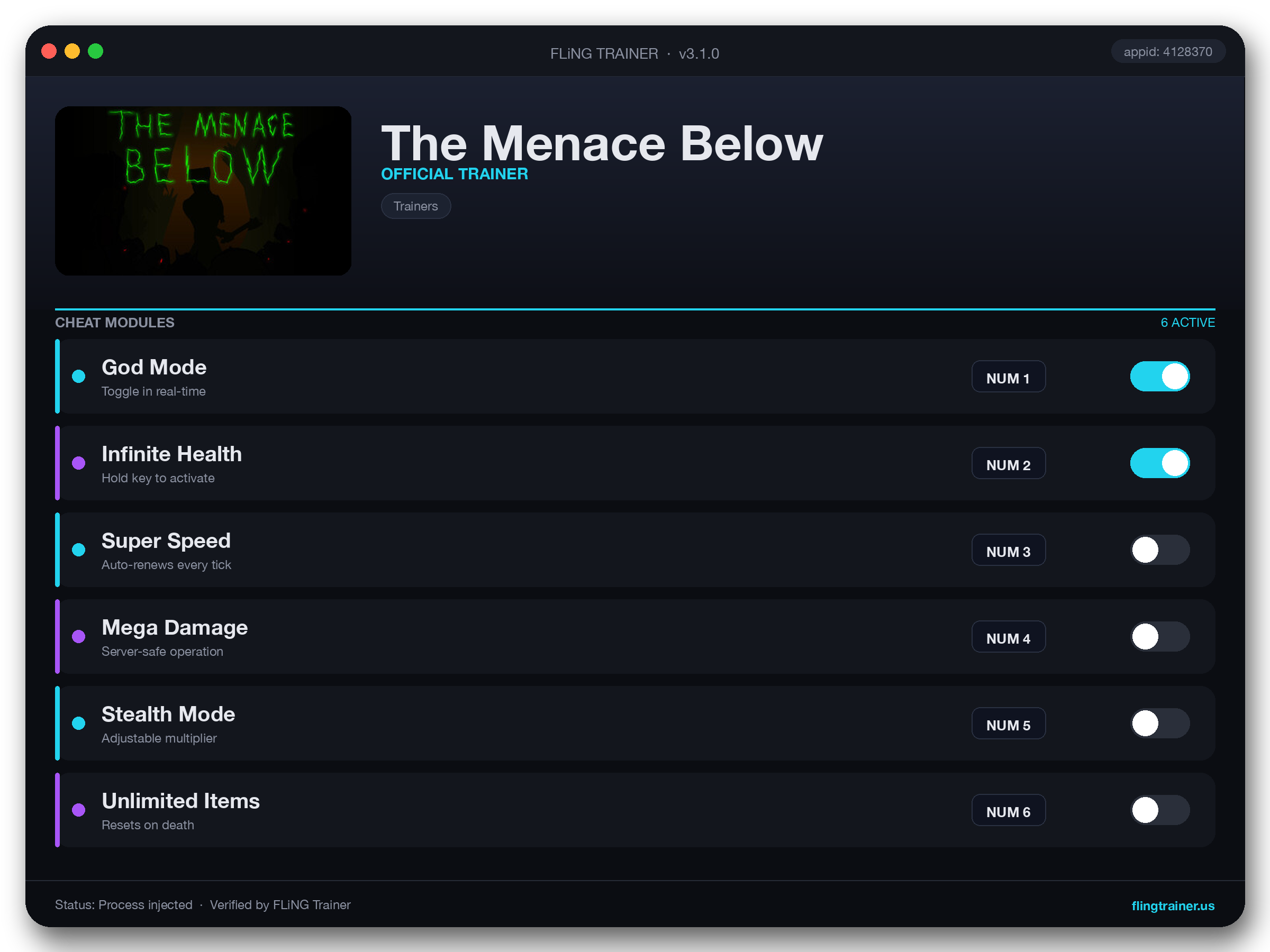 The Menace Below Trainer interface