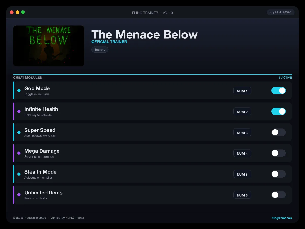 The Menace Below Trainer interface