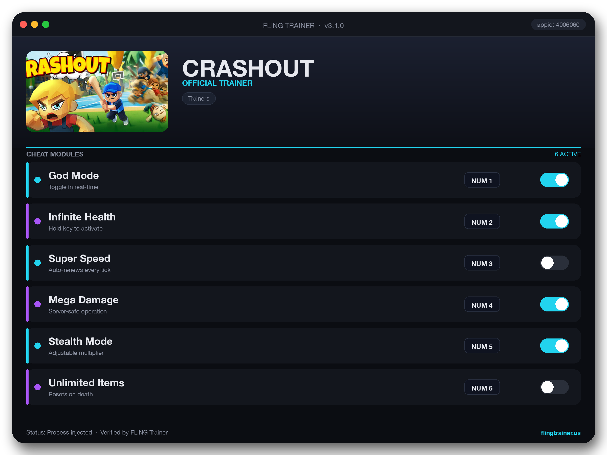 CRASHOUT Trainer interface
