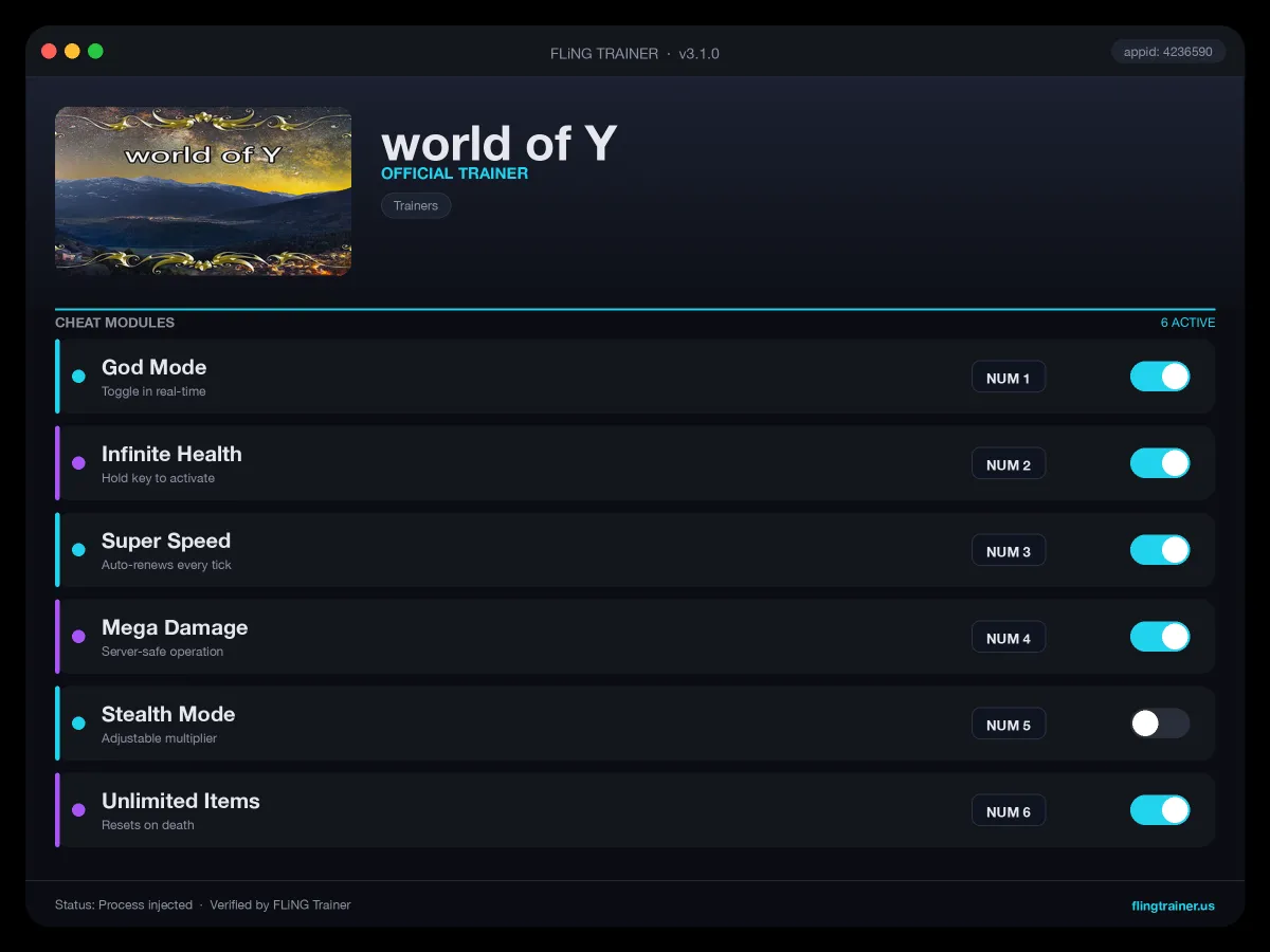 world of Y Trainer interface