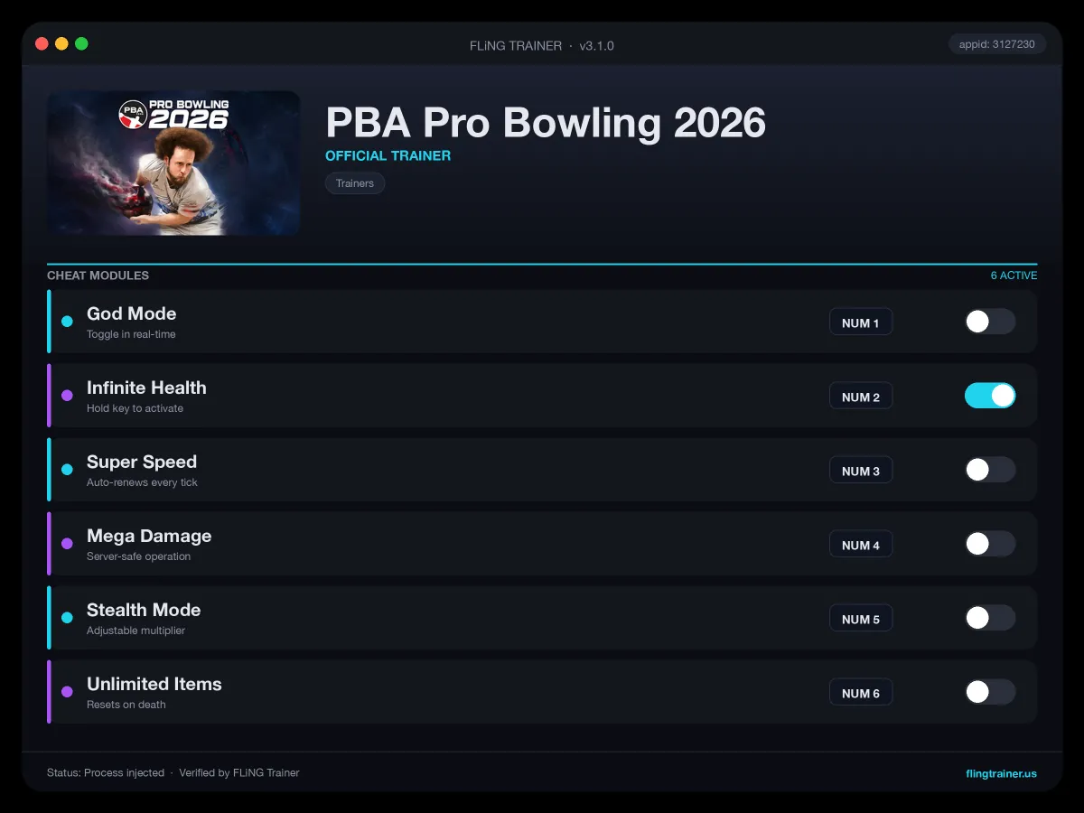 PBA Pro Bowling 2026 Trainer interface