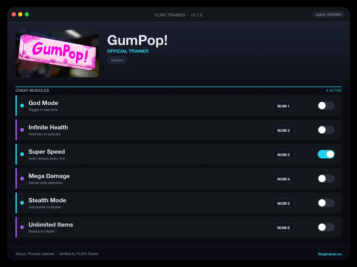 GumPop! Trainer interface