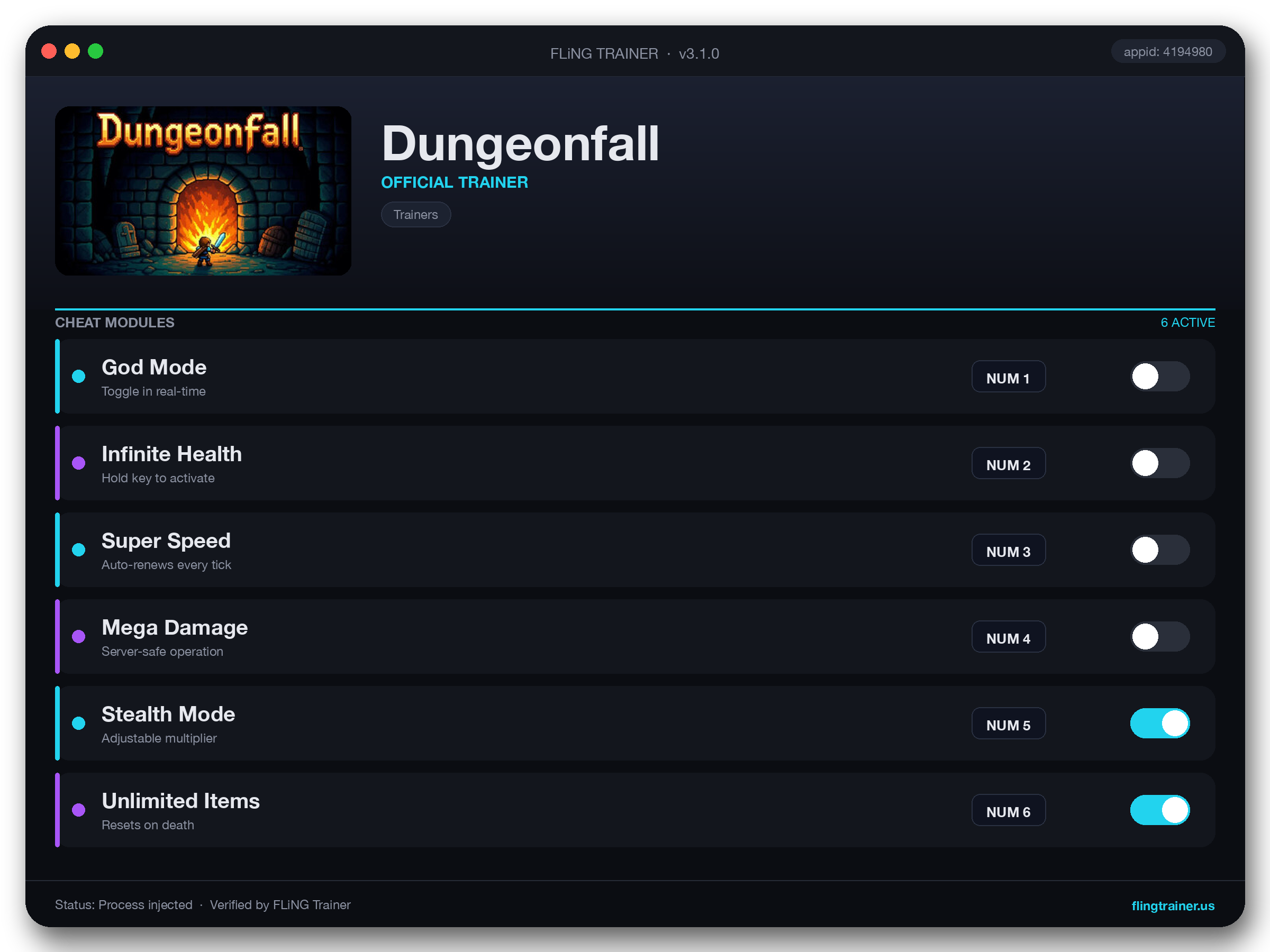 Dungeonfall Trainer interface
