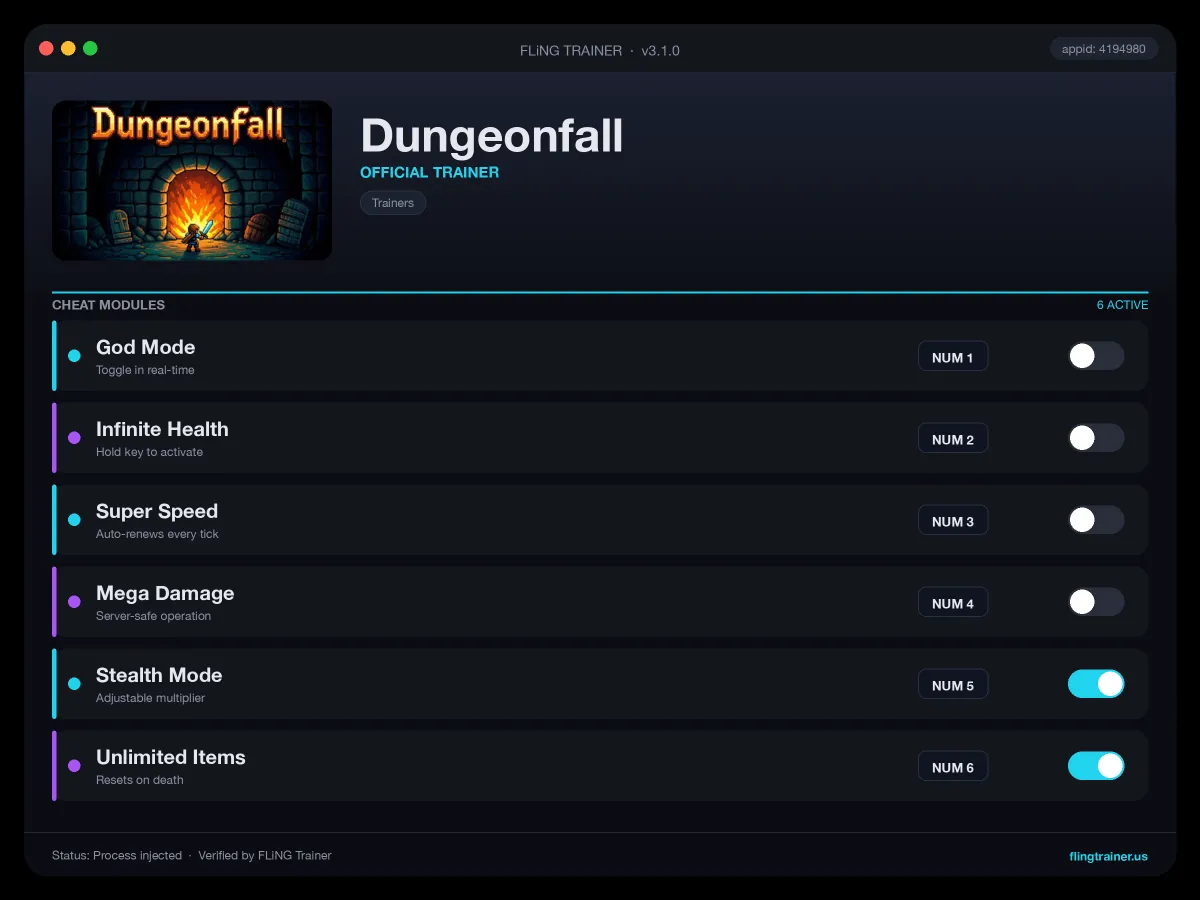 Dungeonfall Trainer interface
