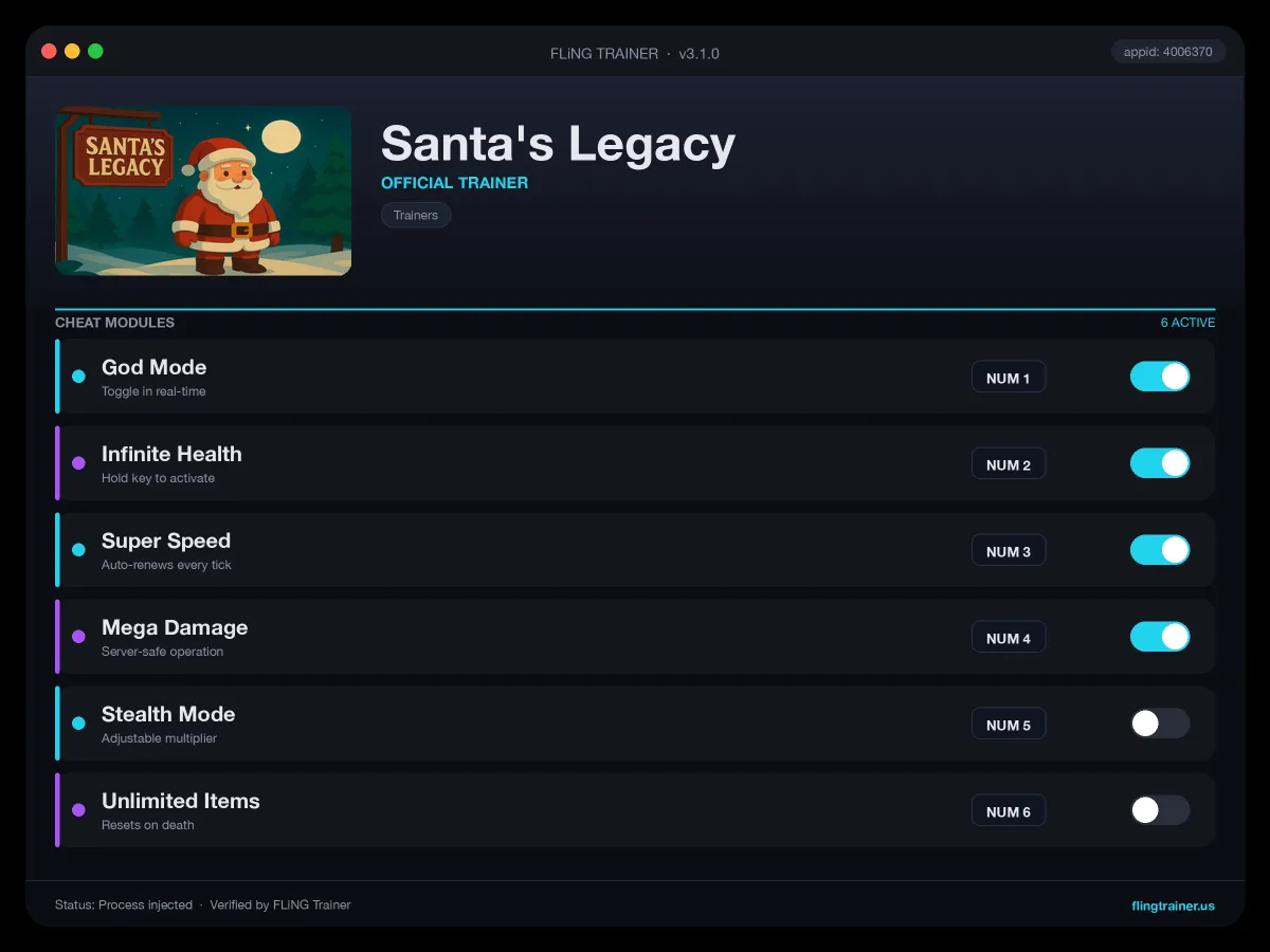 Santa's Legacy Trainer interface
