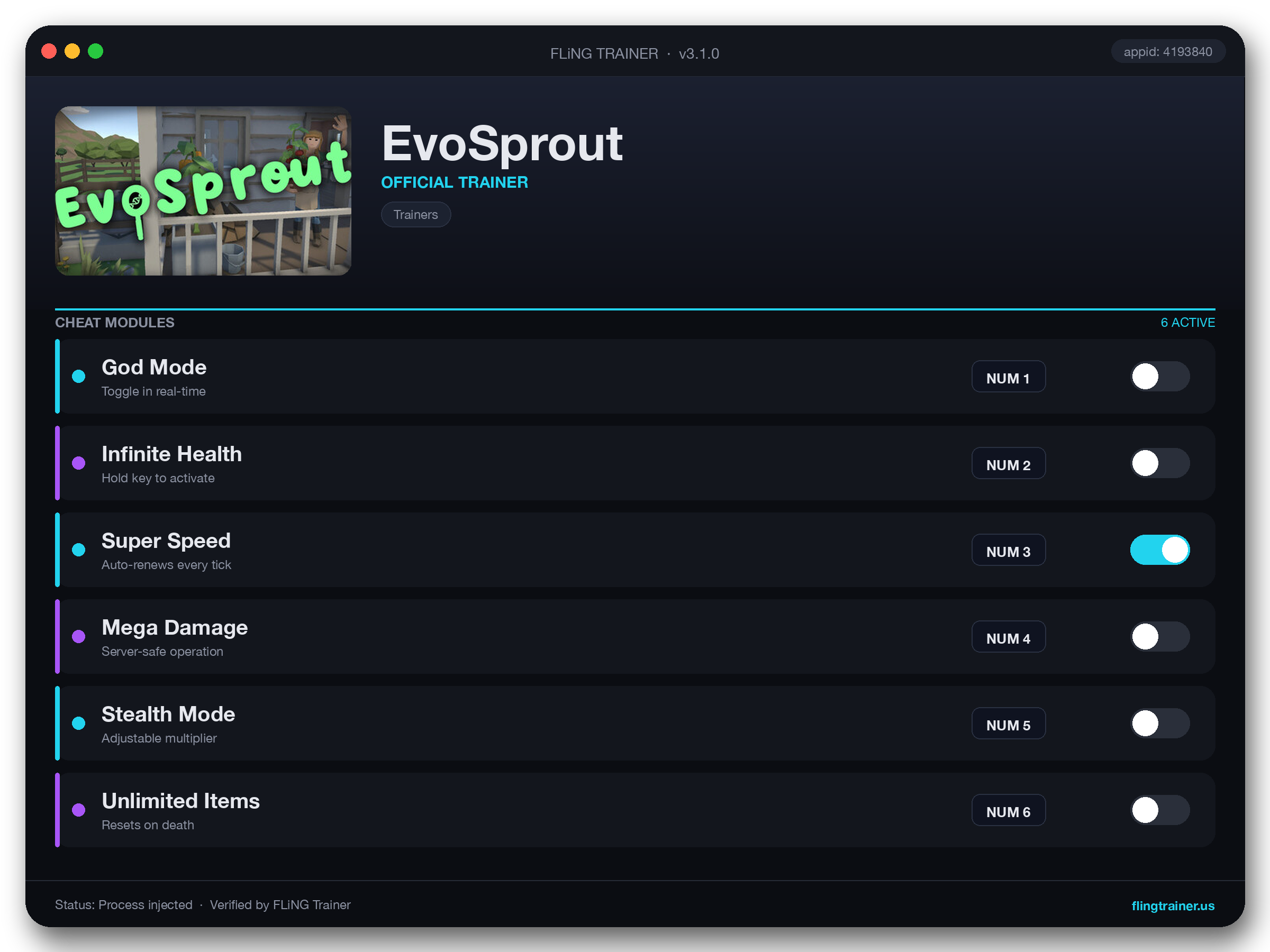 EvoSprout Trainer interface