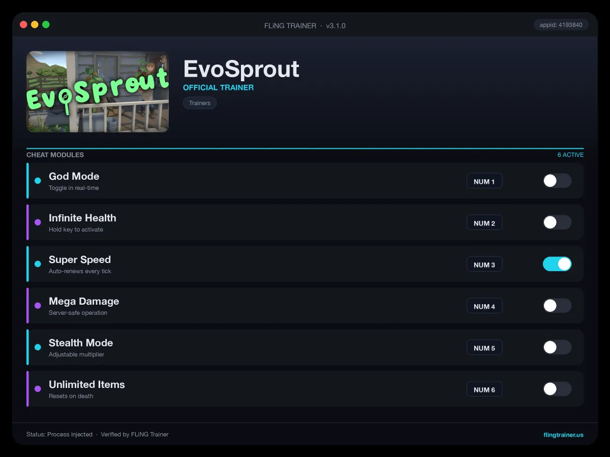 EvoSprout Trainer interface