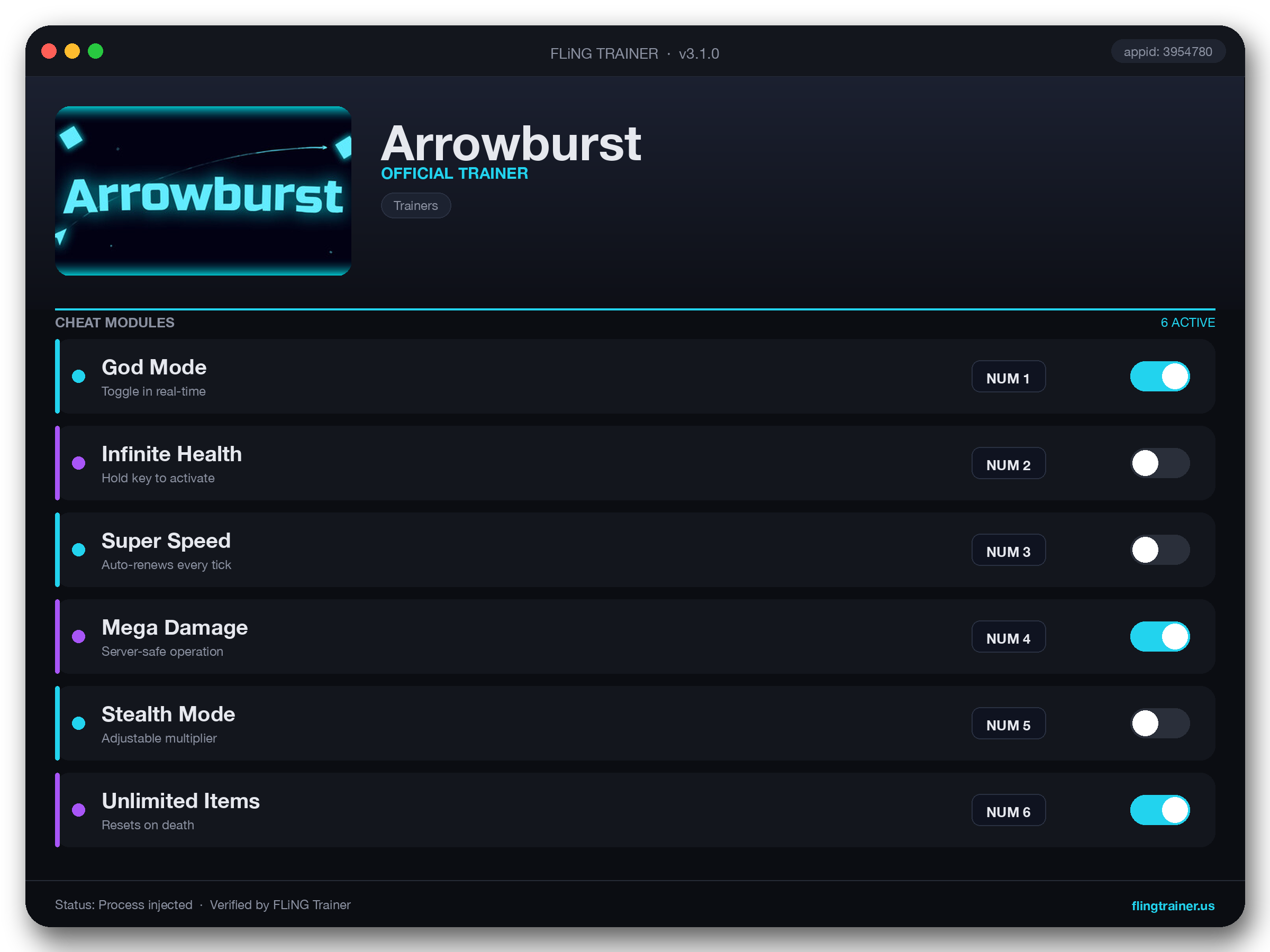 Arrowburst Trainer interface