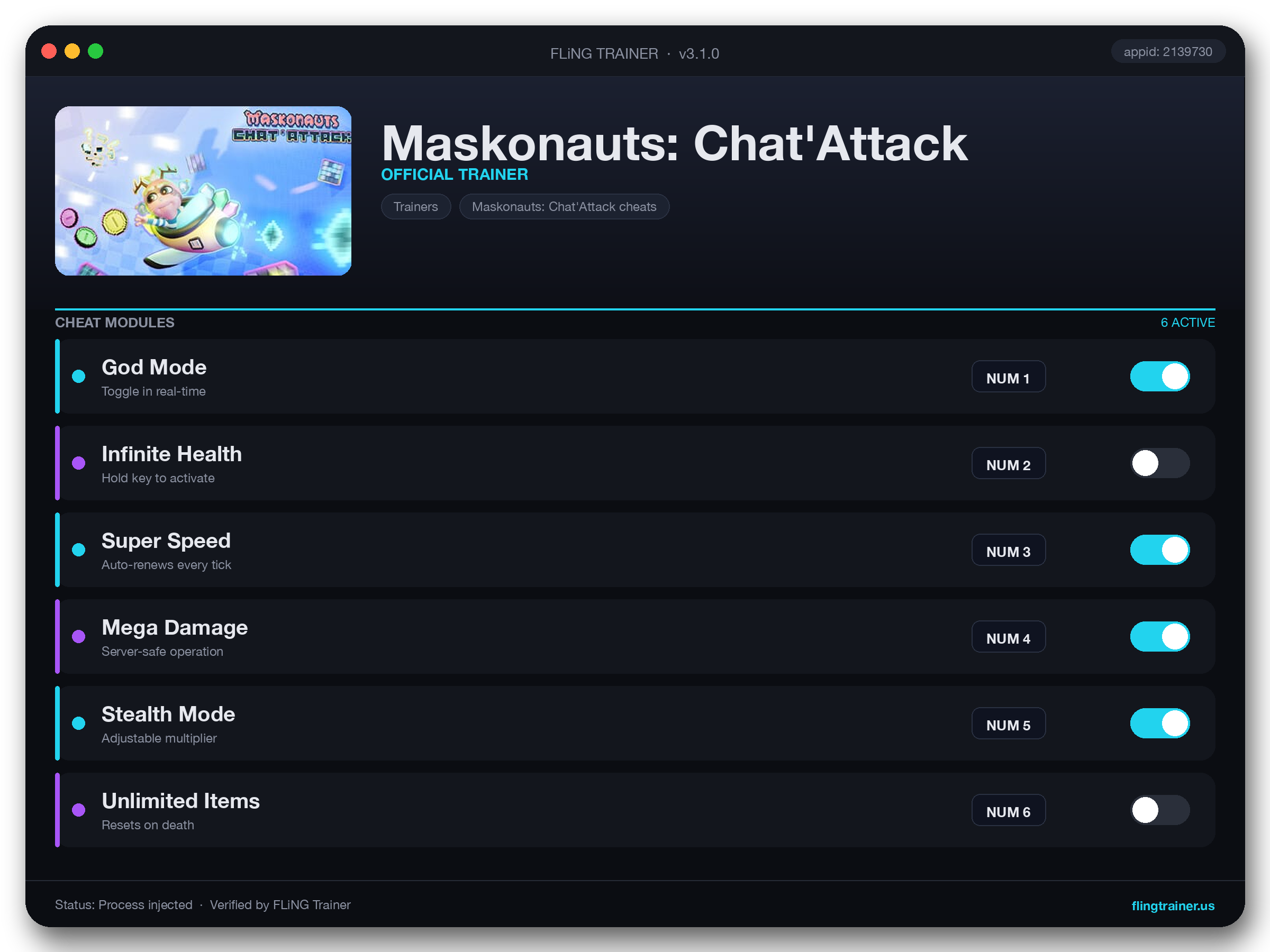 Maskonauts: Chat'Attack Trainer interface