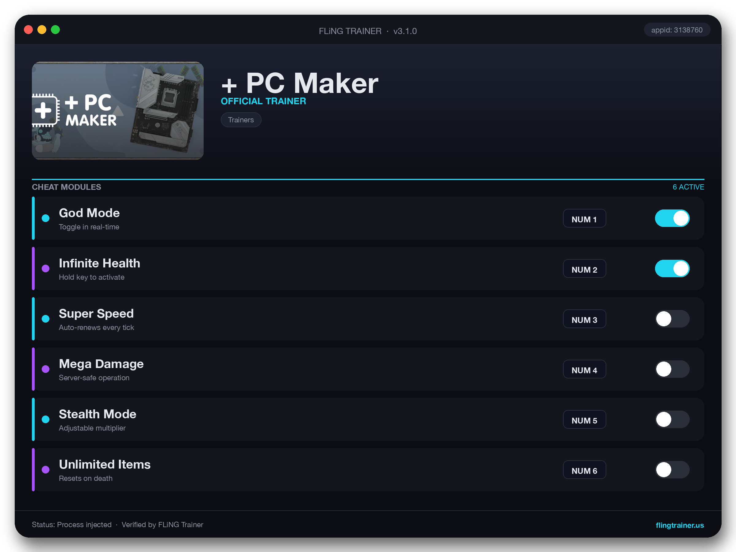 + PC Maker Trainer interface
