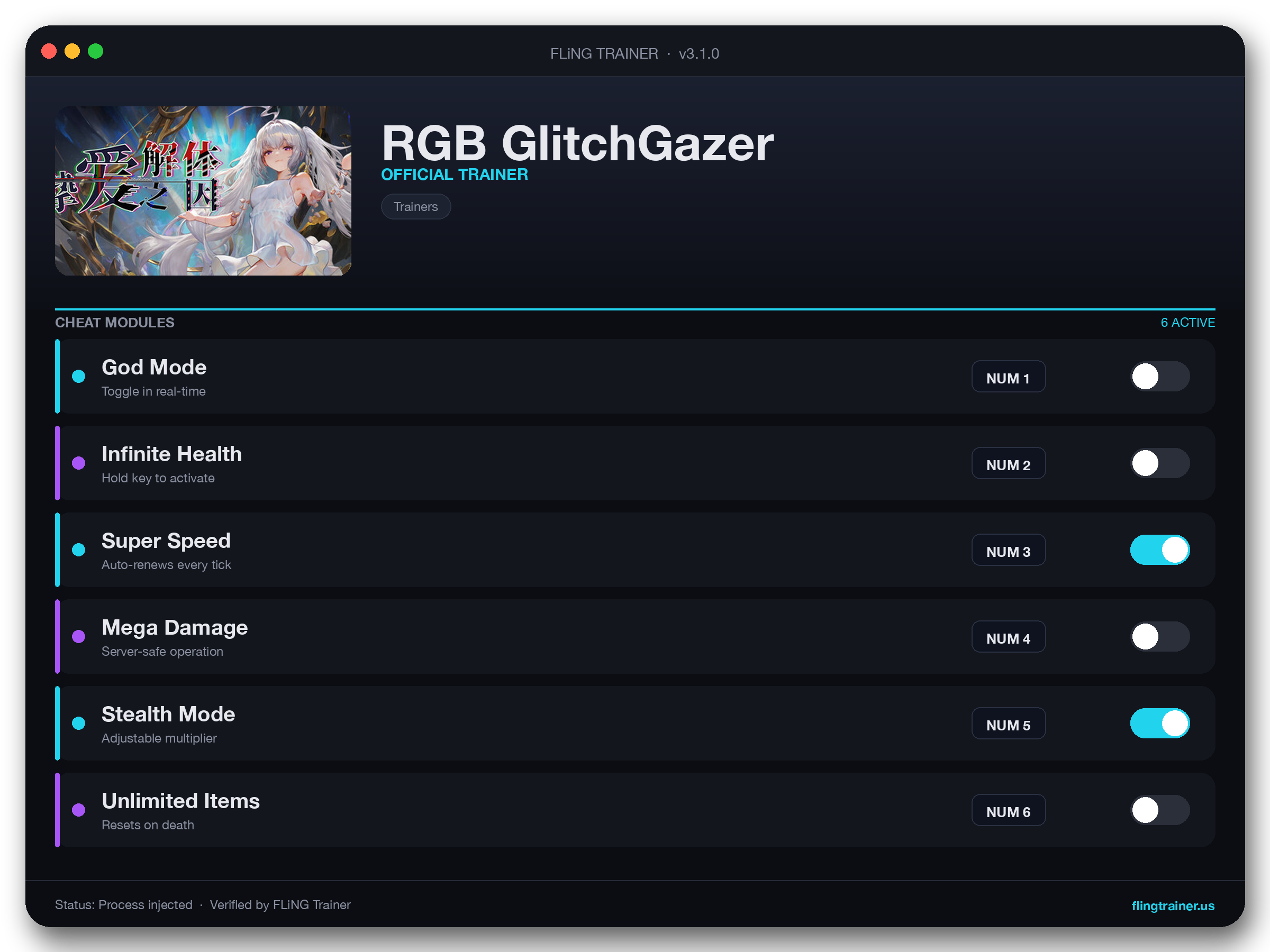RGB GlitchGazer Trainer interface