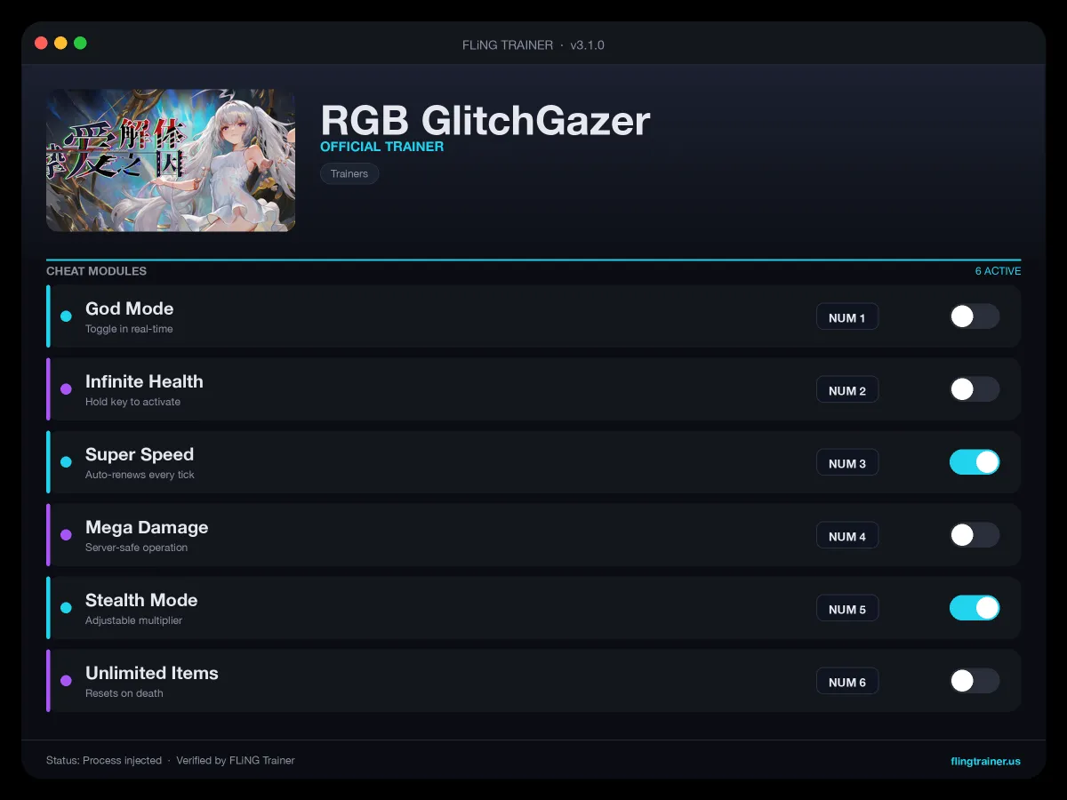 RGB GlitchGazer Trainer interface