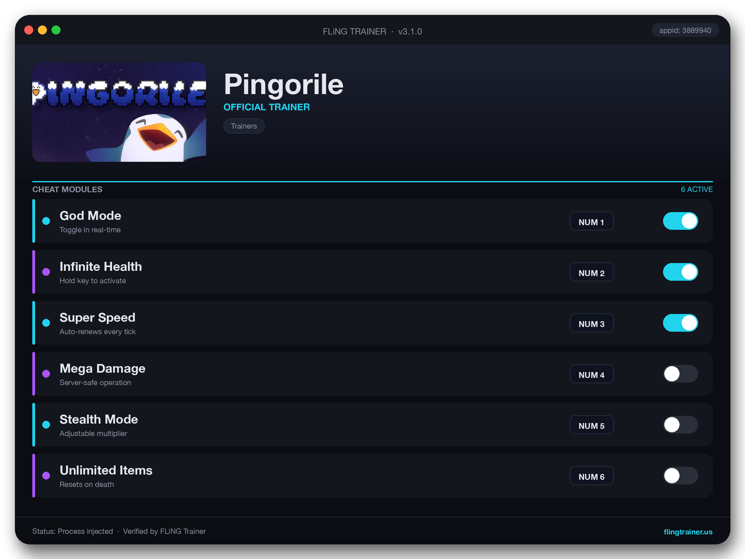 Pingorile Trainer interface