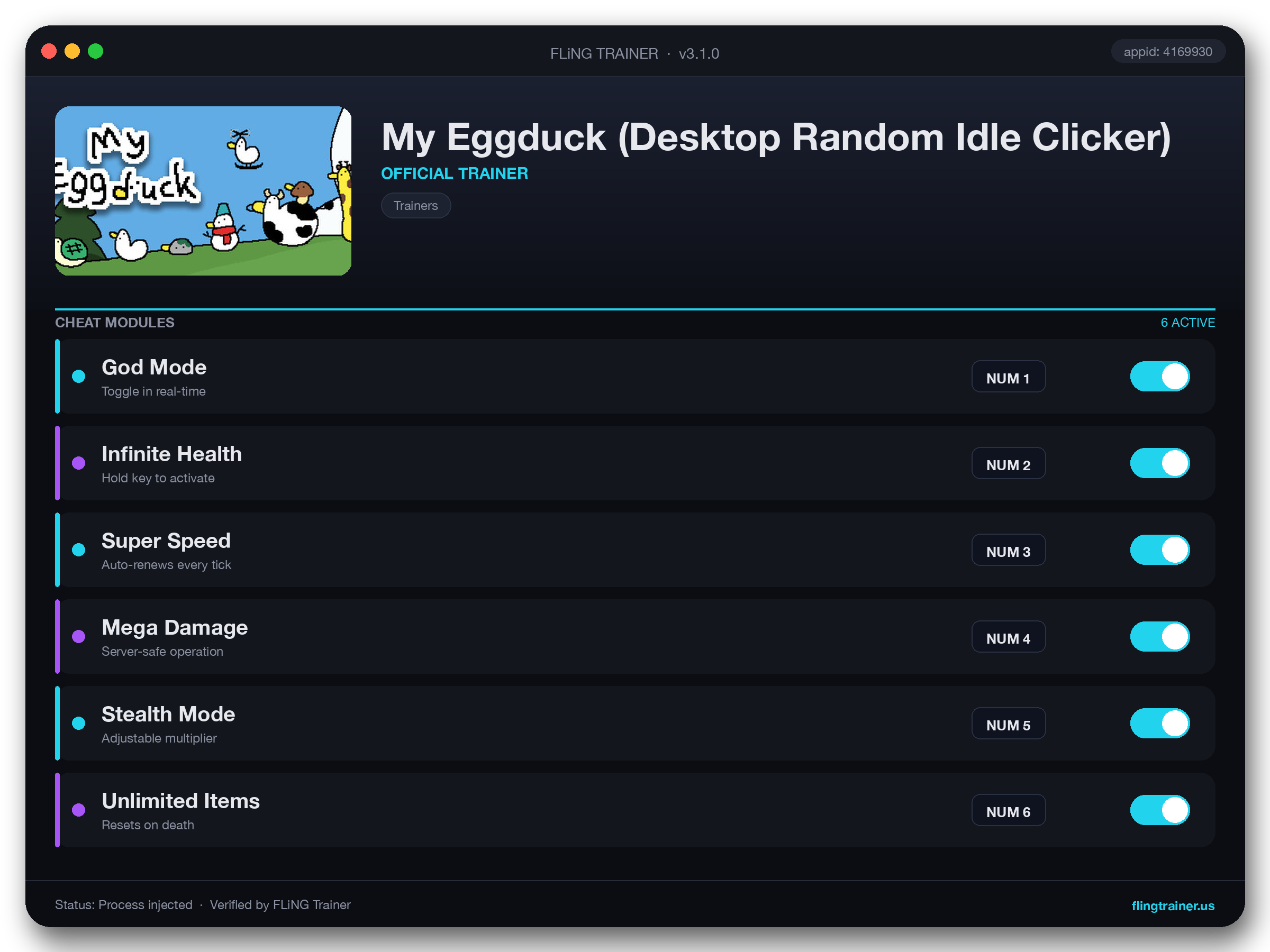My Eggduck (Desktop Random Idle Clicker) Trainer interface