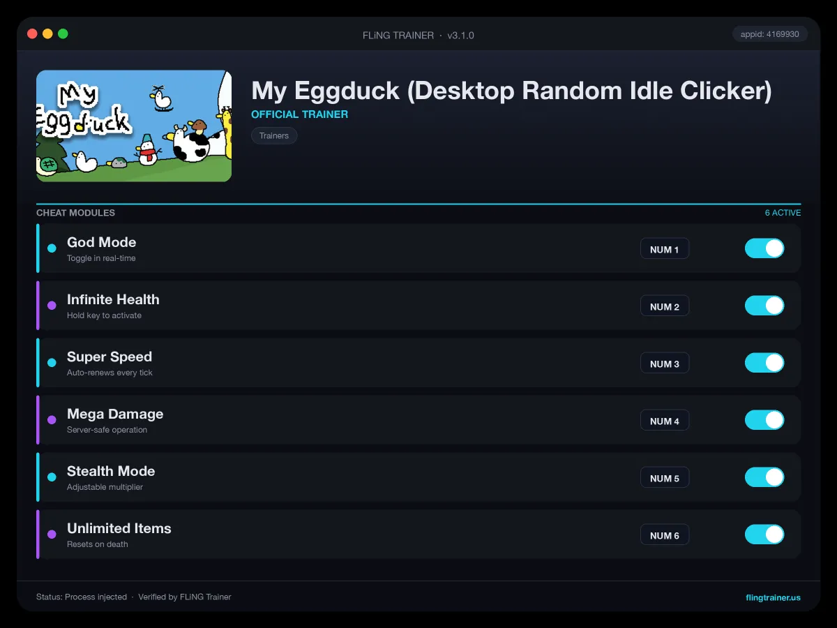 My Eggduck (Desktop Random Idle Clicker) Trainer interface