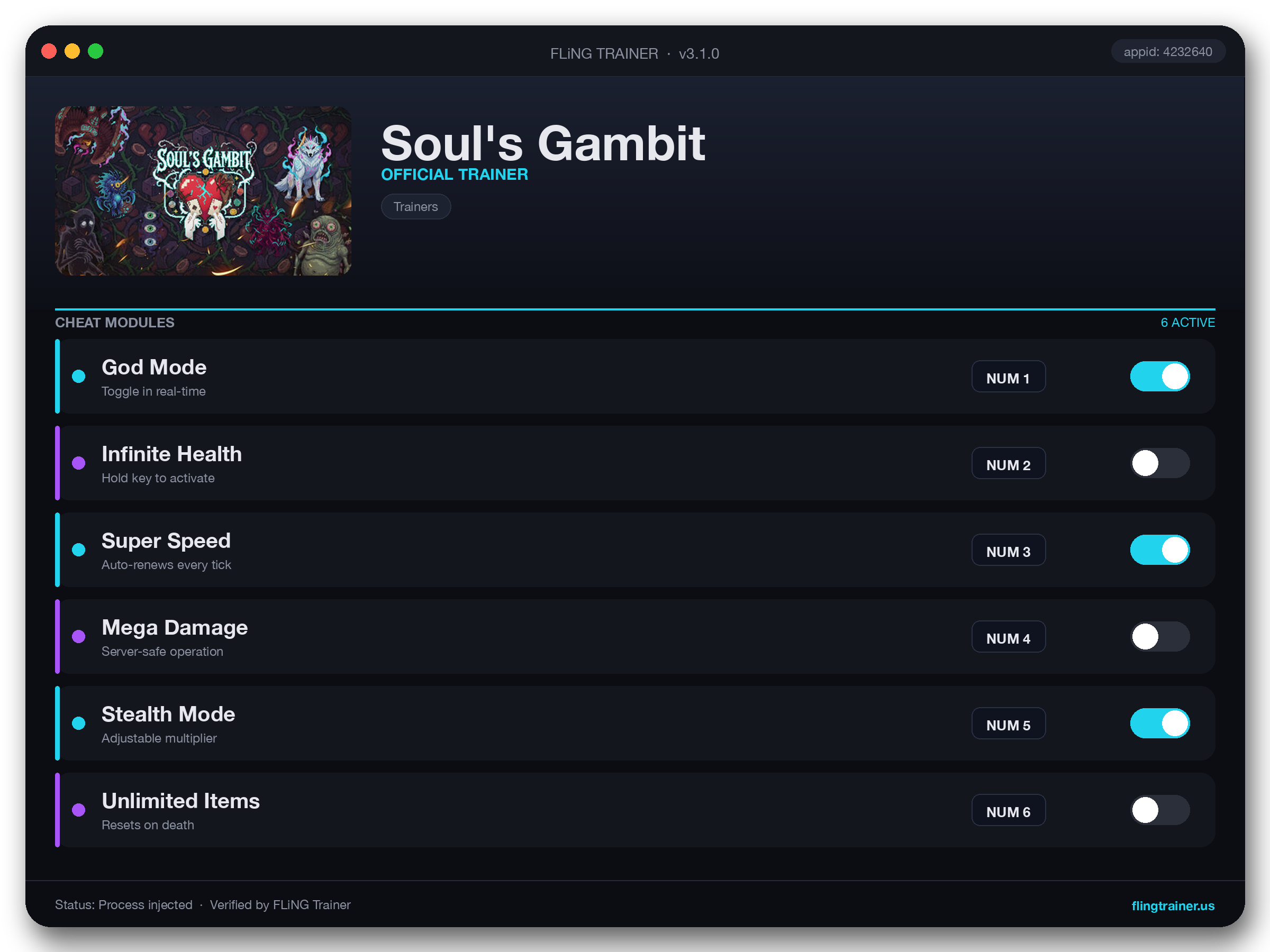 Soul's Gambit Trainer interface