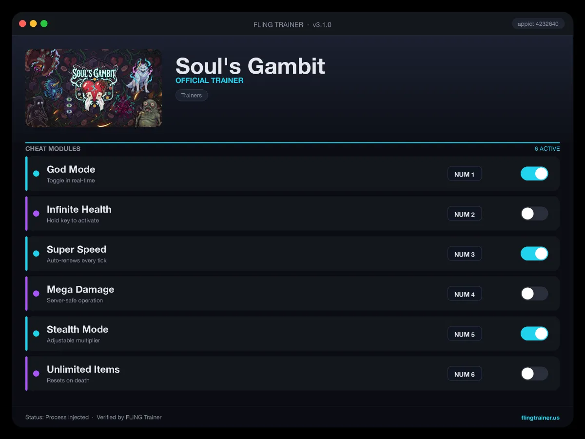 Soul's Gambit Trainer interface