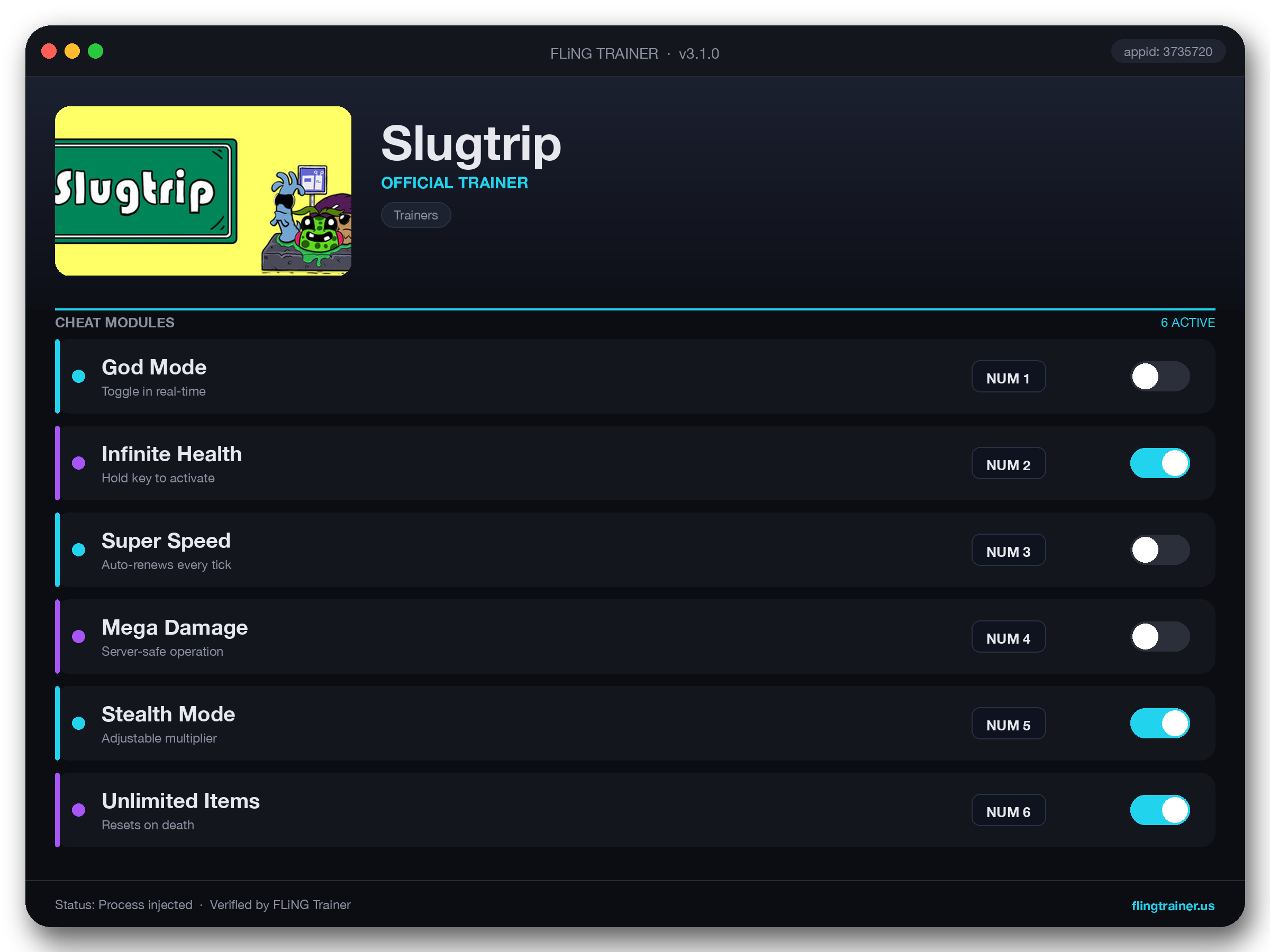Slugtrip Trainer interface