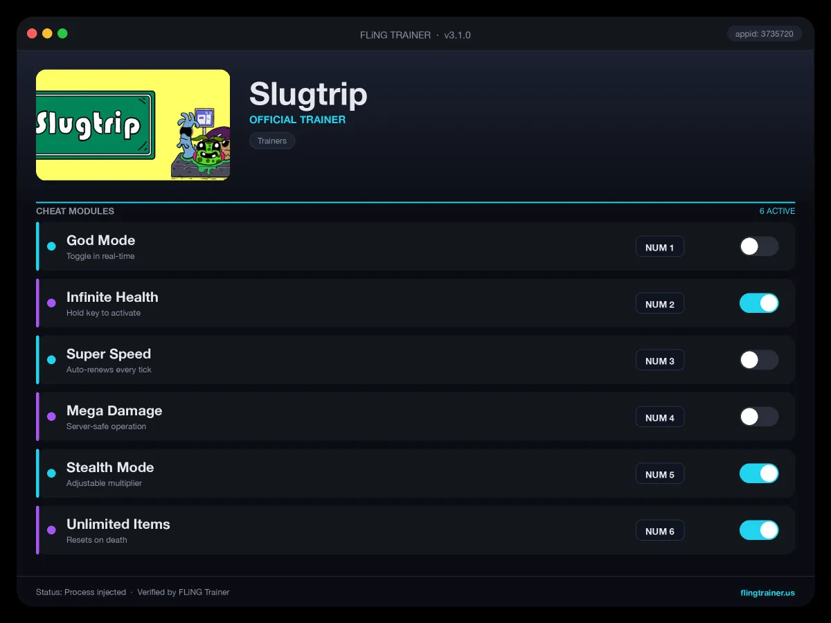 Slugtrip Trainer interface