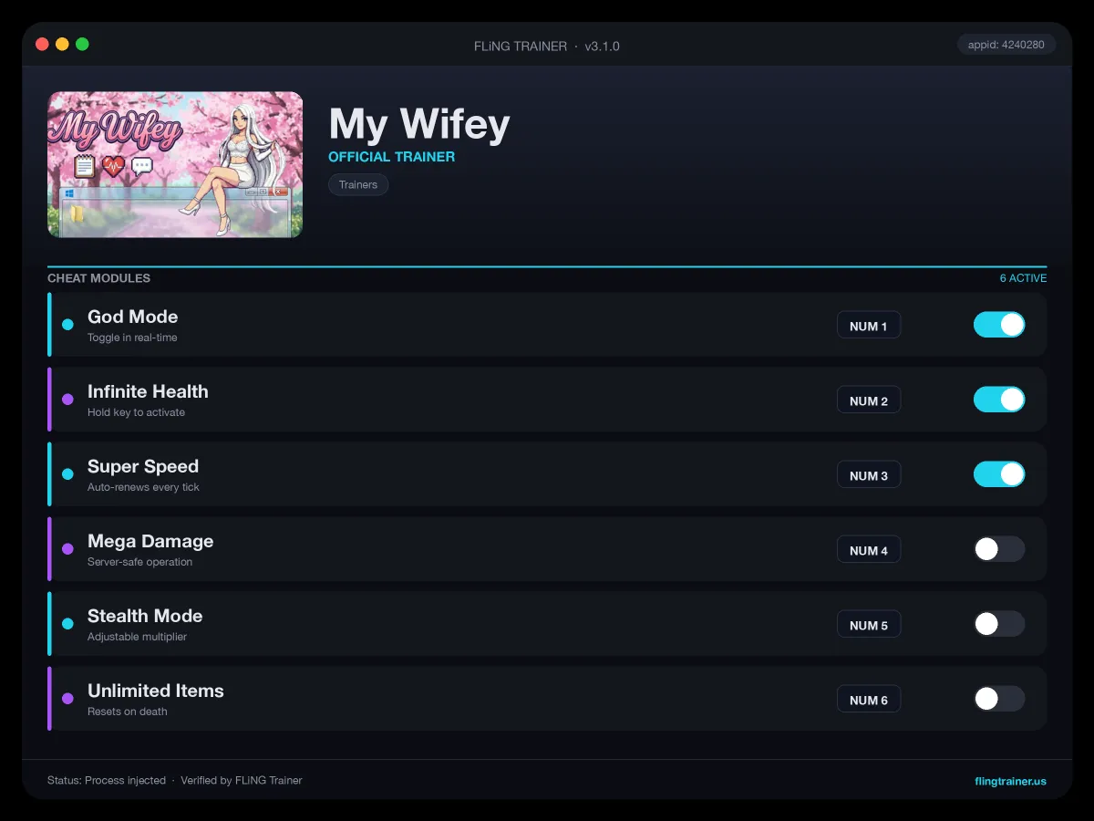 My Wifey Trainer interface