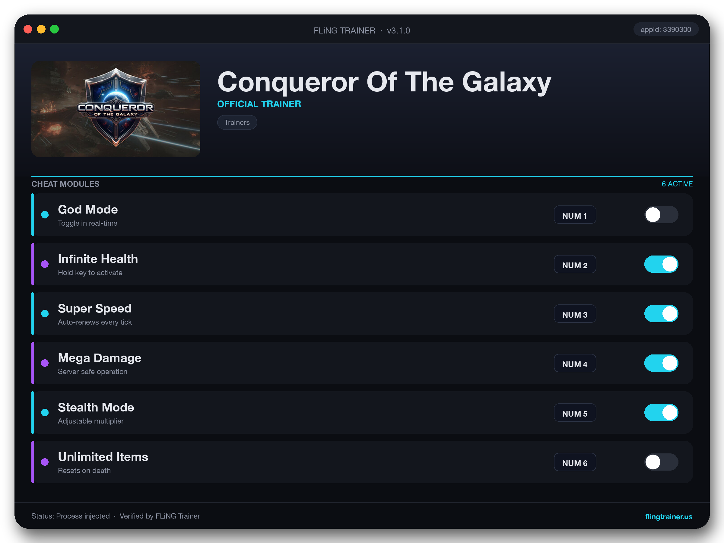 Conqueror Of The Galaxy Trainer interface