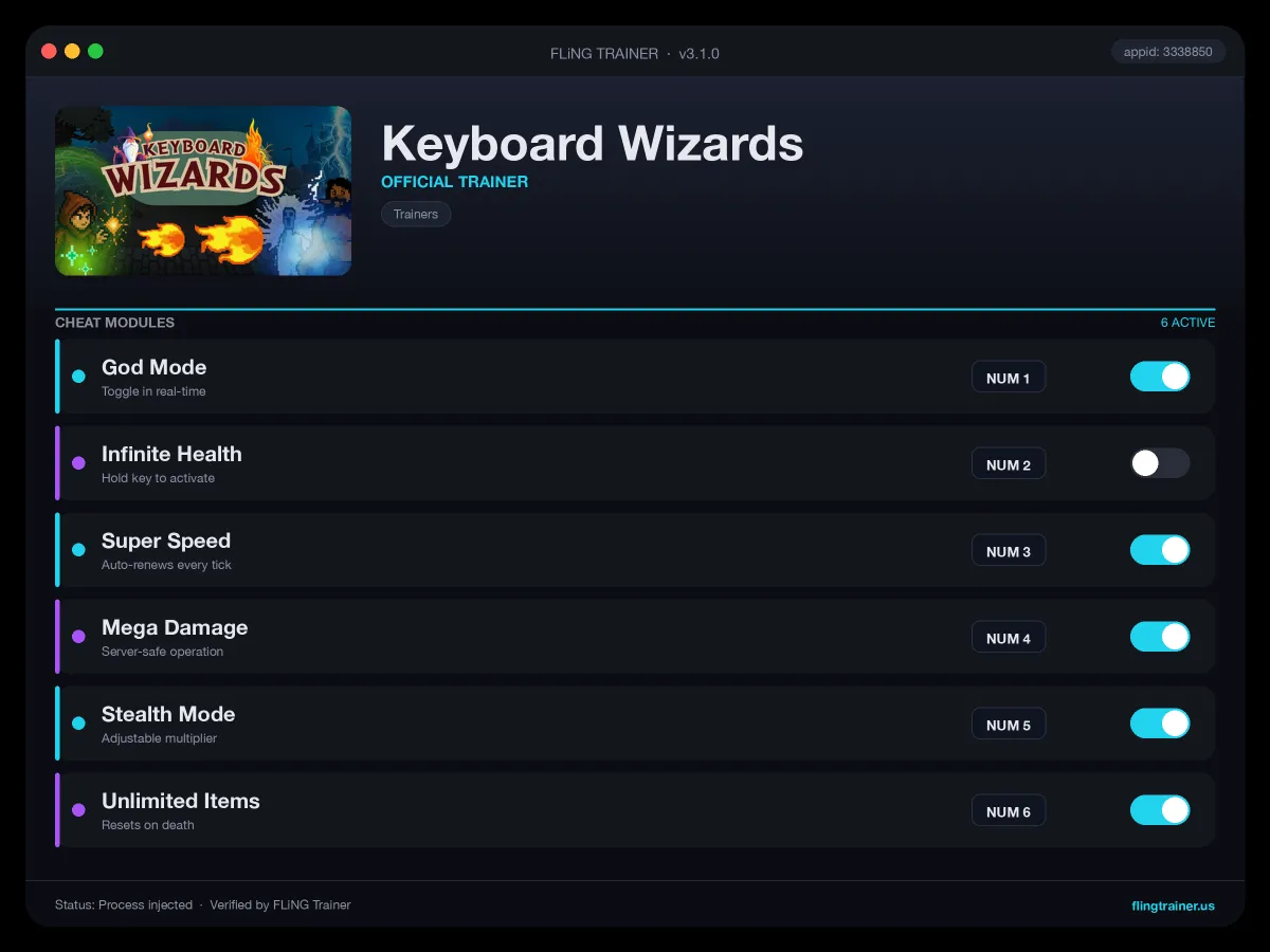 Keyboard Wizards Trainer interface