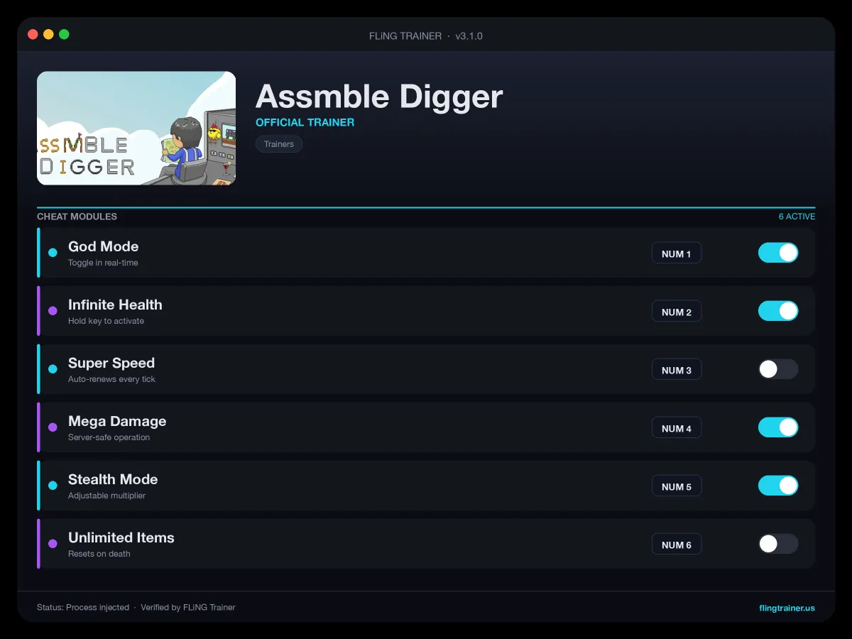 Assmble Digger Trainer interface