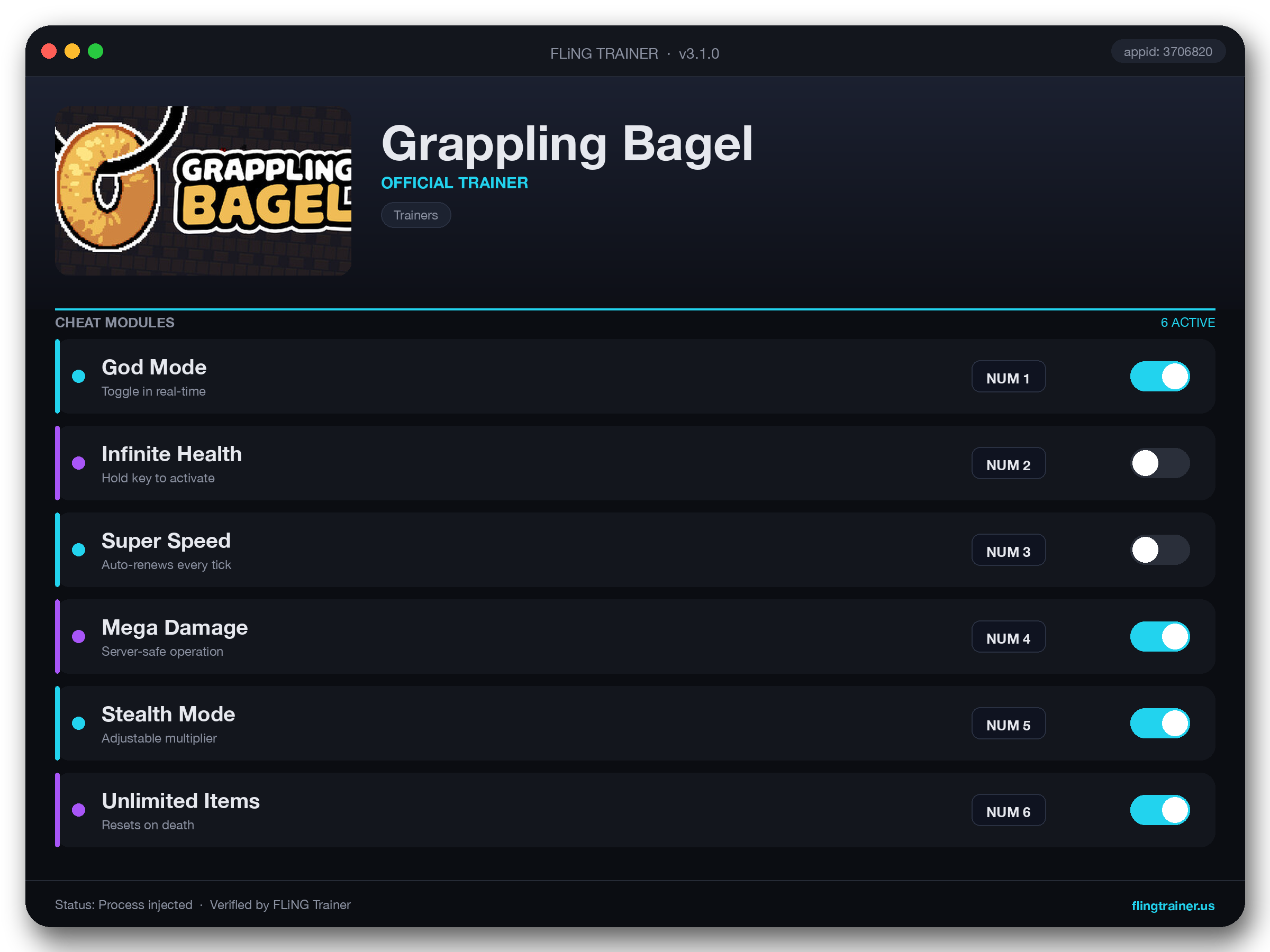 Grappling Bagel Trainer interface