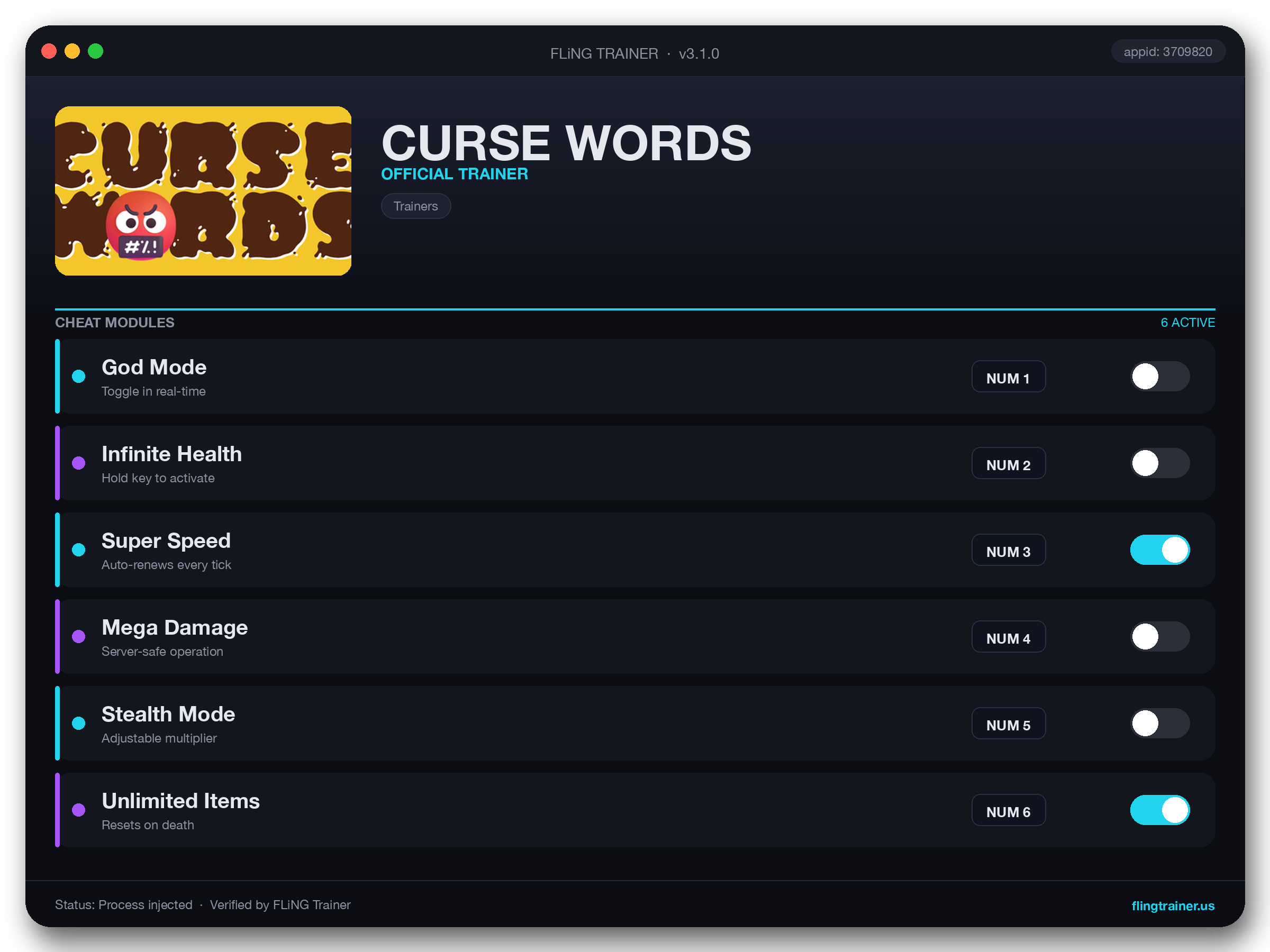 CURSE WORDS Trainer interface